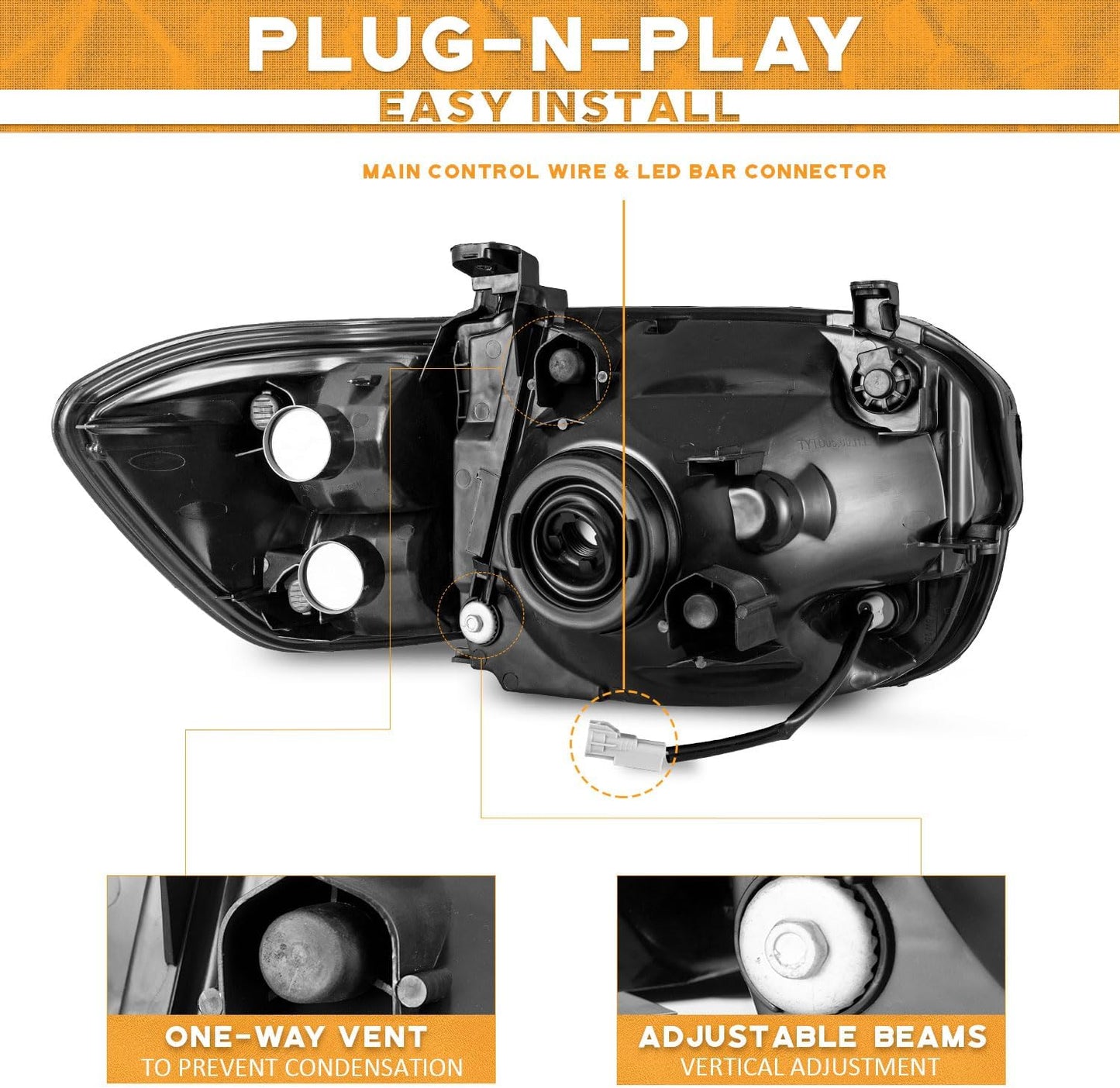 Headlight & Corner Lights for 2005-2006 Toyota Tundra Double Cab SR5/Limited & 2005-2007 Sequoia - Compatible Headlamp Set - OMOTOR