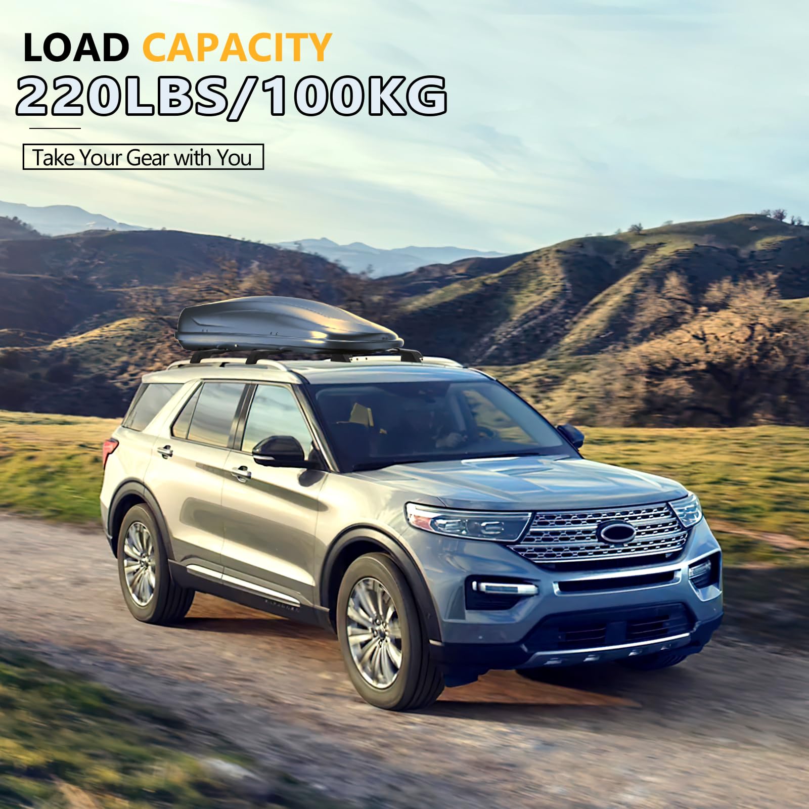 220lbs Roof Rack Cross Bars Compatible with Ford Explorer 2020-2024, Heavy Duty Aluminum Anti-Theft Lockable Metal Lock Roof Rails Crossbars Rooftop Cargo Bars Luggage Racks Carrier - OMOTOR