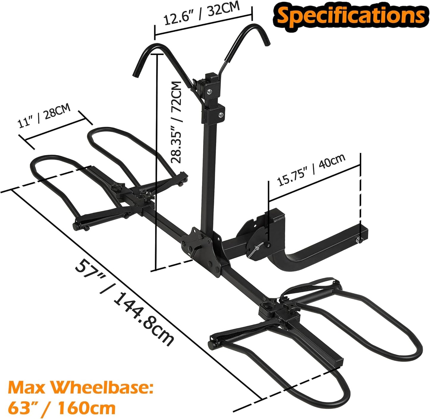 2 Bike Racks for Tow Hitch 180 lbs Capacity for Bikes, Electric eBikes, Fat Tire, Road Bikes and MTB, Tilting Folding E-Bike Rack for Car SUV Pickup Truck RV Camper - 2 inch Receiver