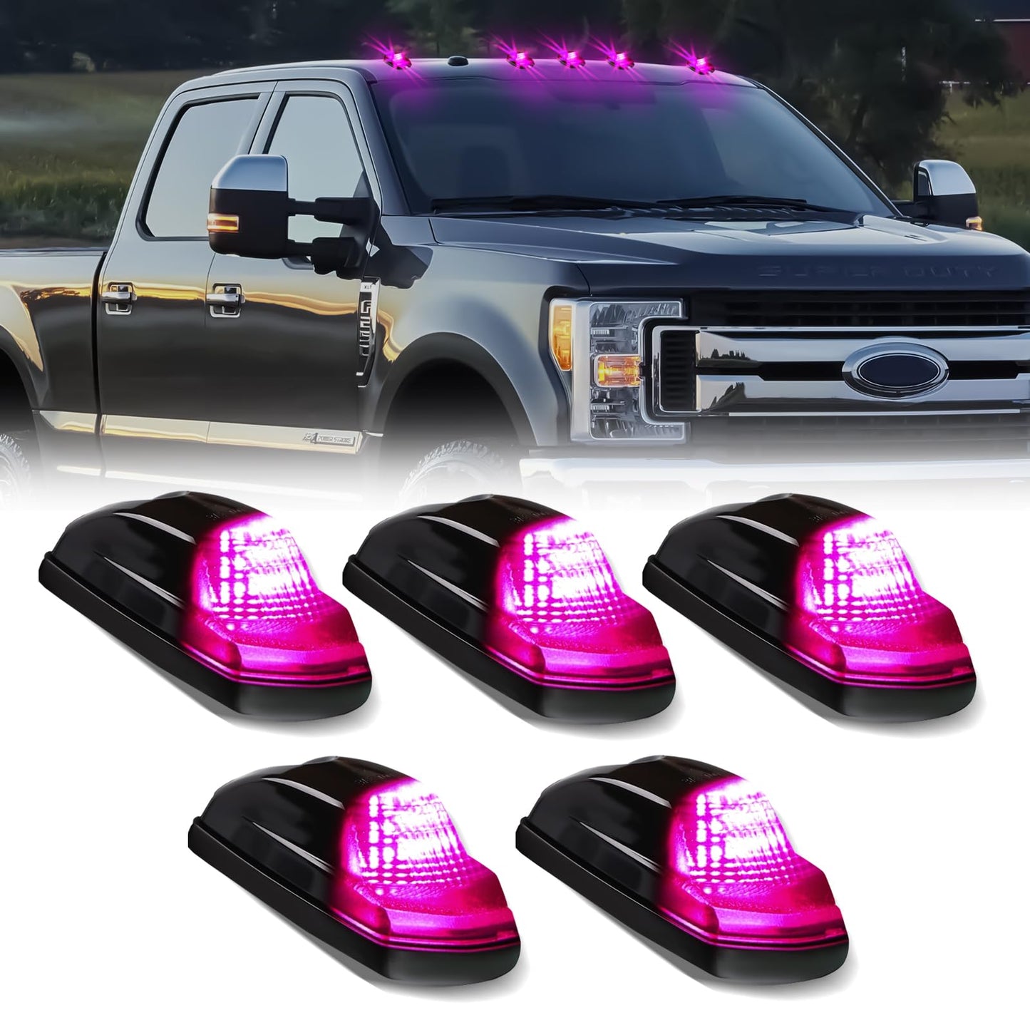 Cab Roof Top Marker Lights Amber Led Running Clearance Lamps for 2017-2022 Ford F250 F350 F450 F550 Super Duty Pickup Trucks, 5PCS (Smoked Black)