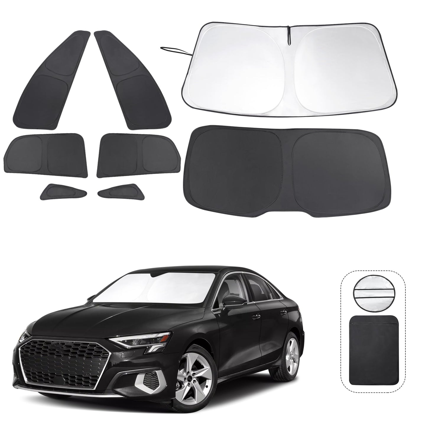 5PCS Windshield Sun Shade Custom Fit for 2021-2024 2025 Ford Bronco Accessories(Not for Bronco Sport) Foldable Sunshade Side Rear Window Shade Cover Full Set Privacy Protection