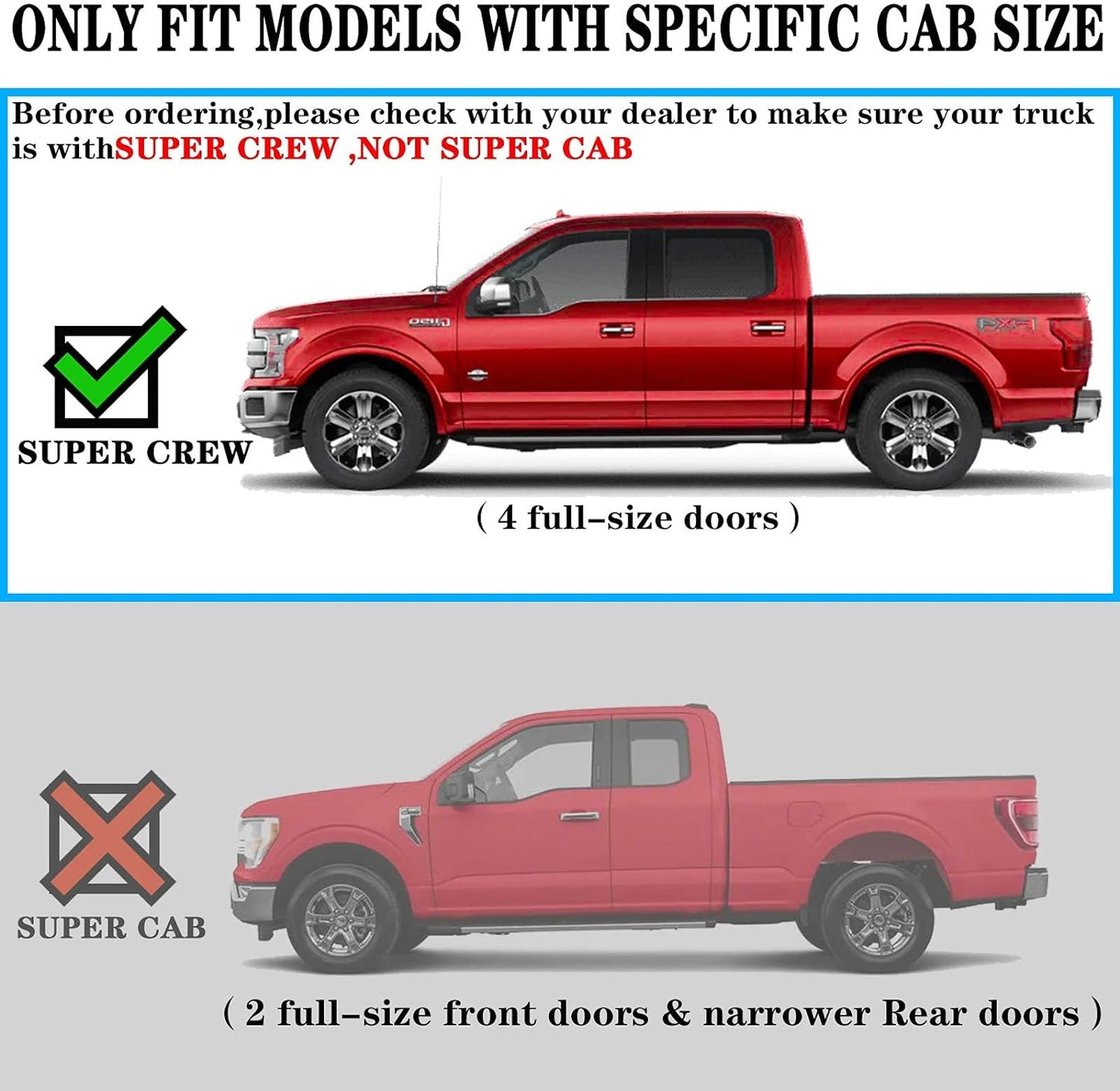Side Step Nerf Bar Running Board Replacement for Ford F-150 Crew Cab 04-14(4 Full Size Door),6 Inch Step Pad Design,OE Style (Black Powder-Coating) - OMOTOR