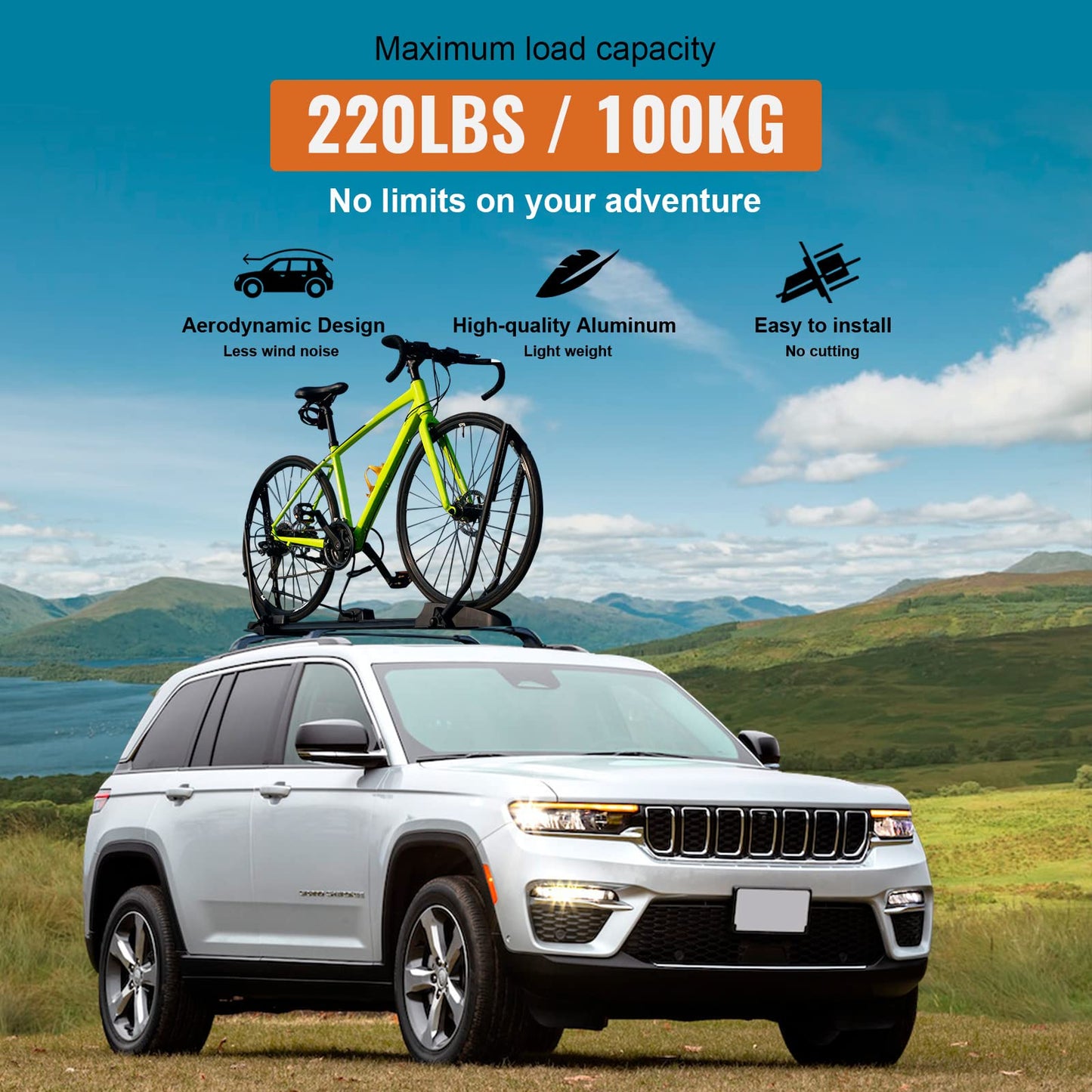 Roof Rack Cross Bars Compatible with Jeep Grand Cherokee L 2021-2024 and 2022 2023 2024 Grand Cherokee WL, Heavy Duty 220lb Aluminum Crossbar Racks Roof Rail Rooftop Luggage Canoe Carrier - OMOTOR