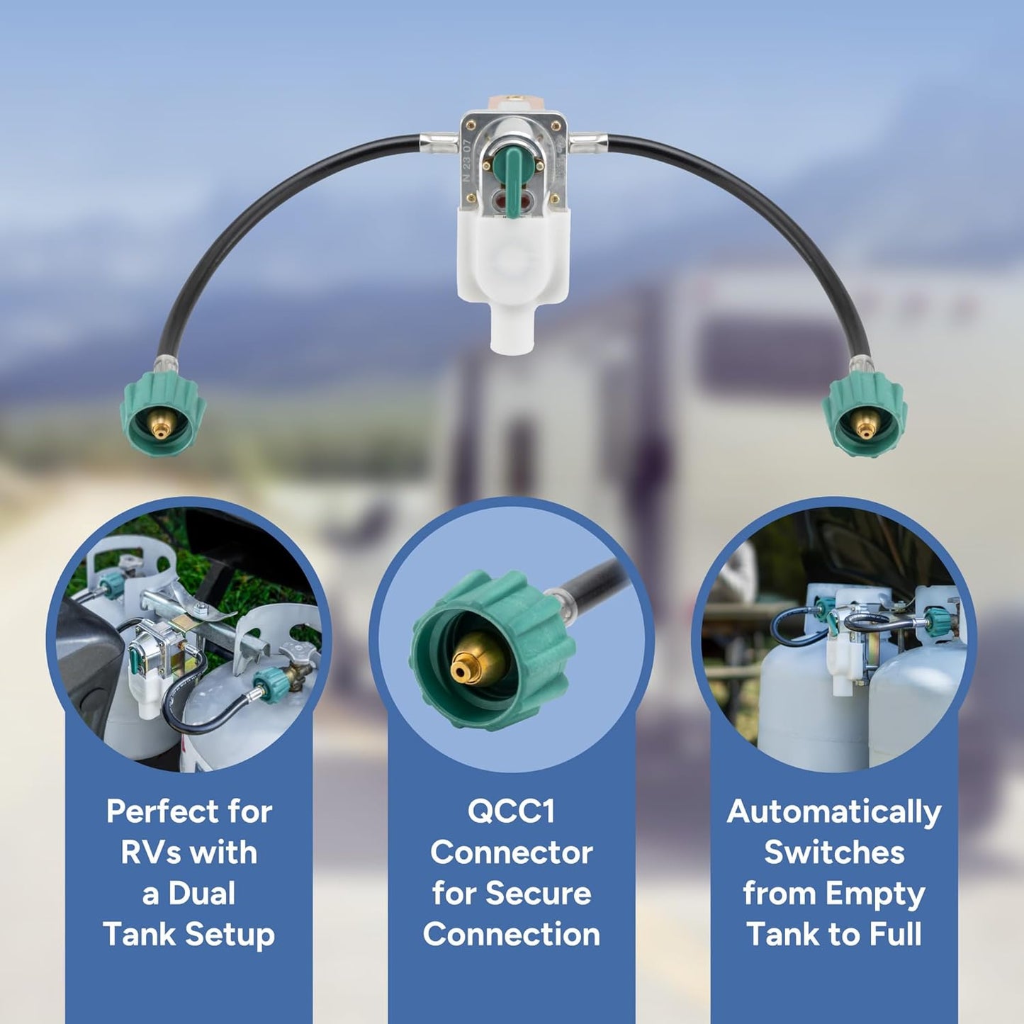 RecPro RV Propane Gas Regulator 2-Stage Auto Changeover | 11.5" Pigtail Hose Connector | 250 PSI | 287,500 BTU | Mounting Bracket & Cover | For RVs, Vans & Trailers