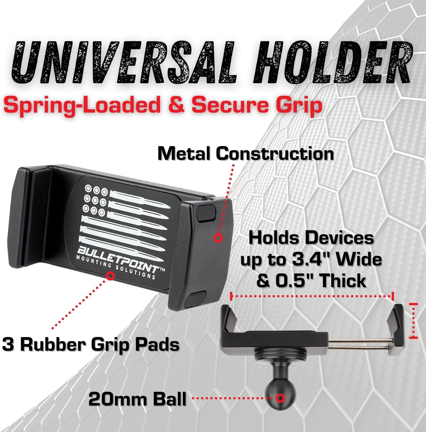 Bulletpoint RubiGrid Metal Dash Mount Phone Holder Compatible with 2019+ Chevrolet Silverado GMC Sierra Multi-Device Holder with 20mm Ball System
