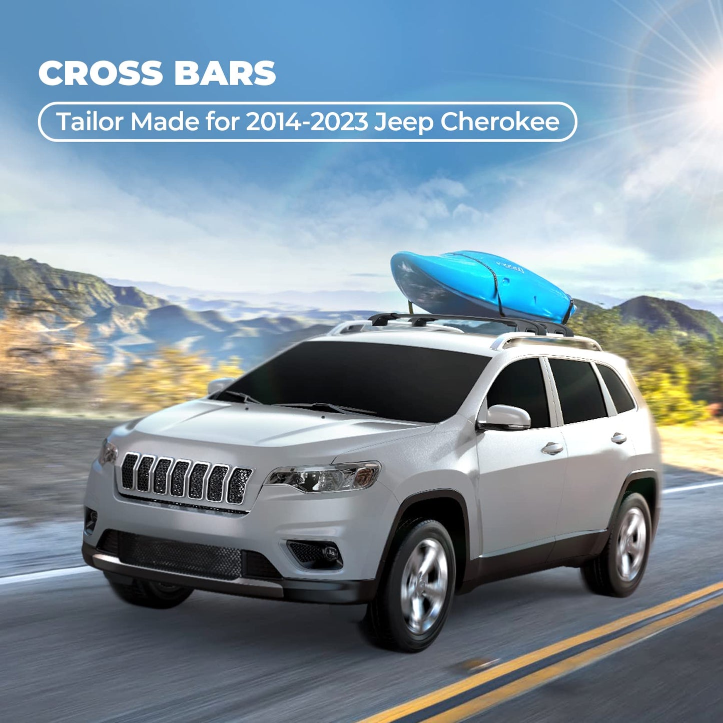 Roof Rack Cross Bars Compatible with Jeep Grand Cherokee Altitude & SRT & Trackhawk with Roof Black Moldings 2011-2022, Aluminum Crossbar Replacement with Lock for Roof Cargo Kayak Skiboard - OMOTOR