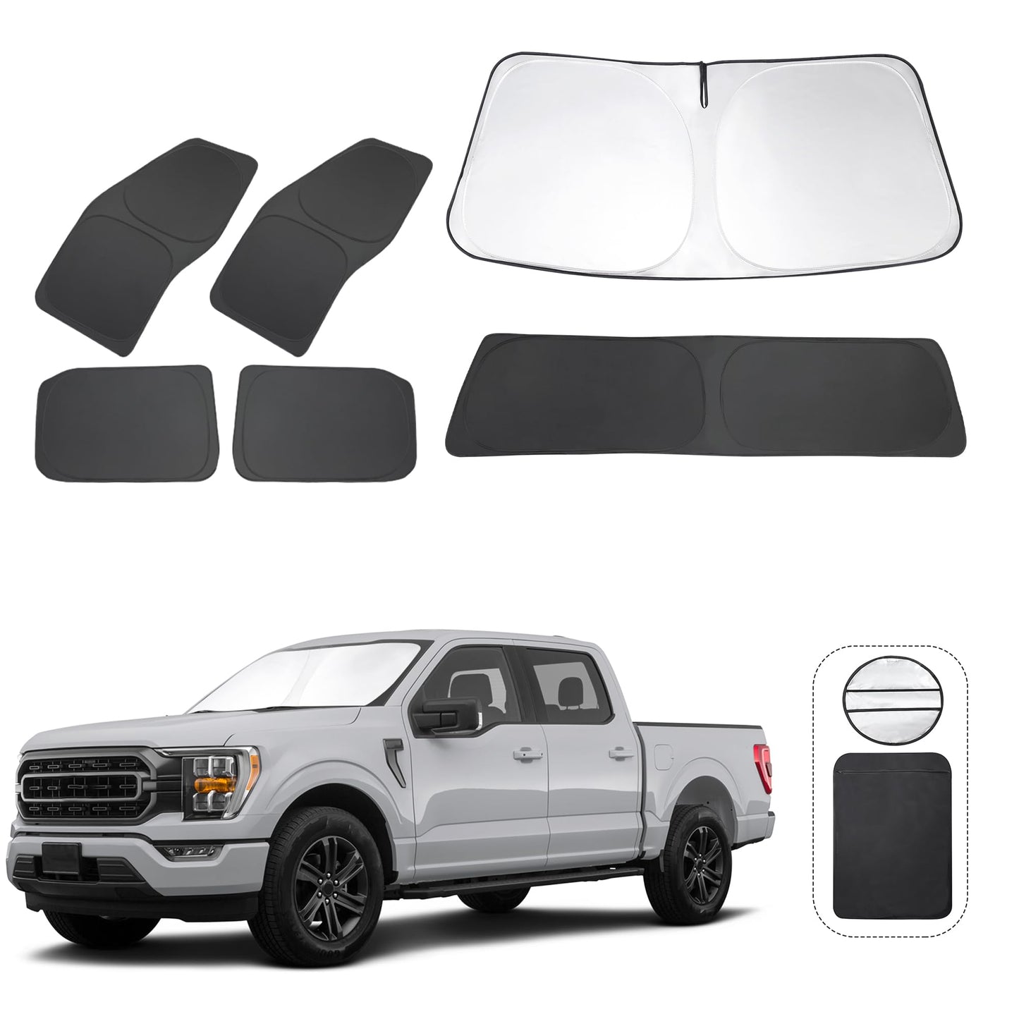 5PCS Windshield Sun Shade Custom Fit for 2021-2024 2025 Ford Bronco Accessories(Not for Bronco Sport) Foldable Sunshade Side Rear Window Shade Cover Full Set Privacy Protection
