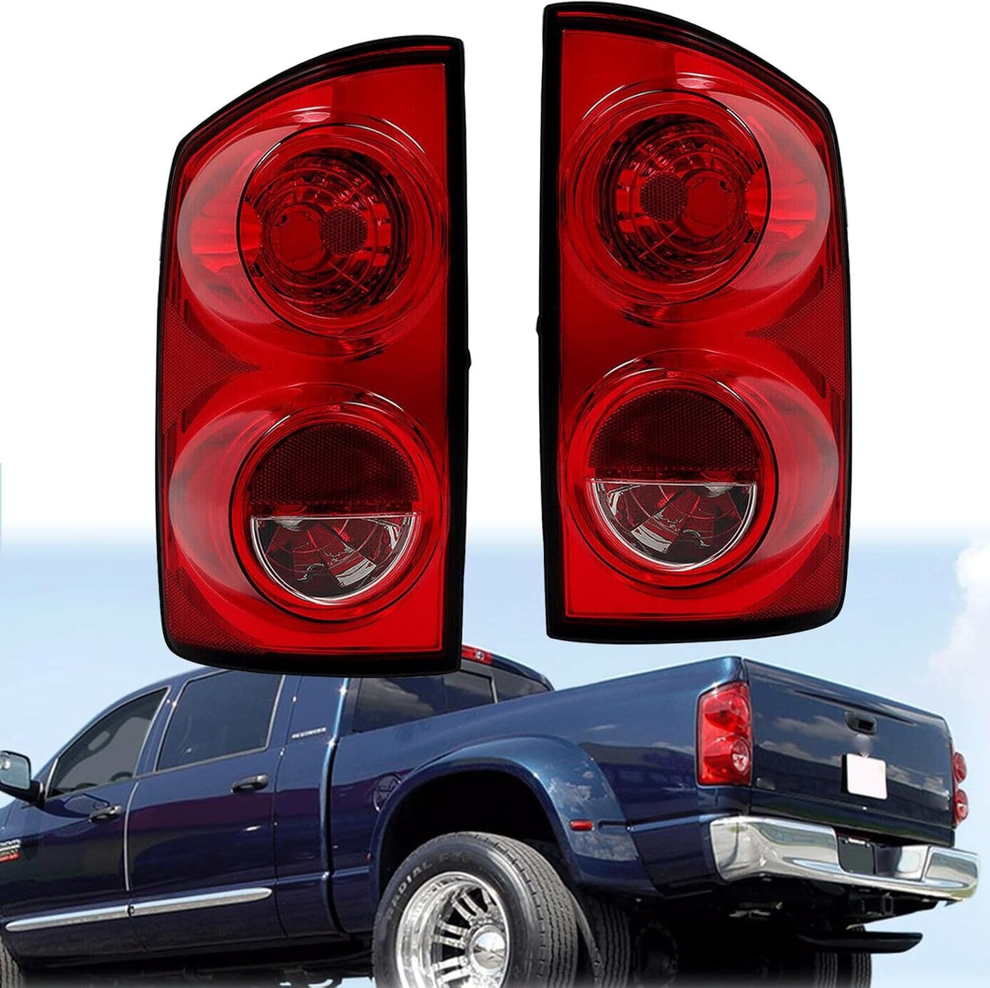 Tail Light Assembly for 1994-2001 & 2007-2018 Dodge Ram 1500/2500/3500 – Driver & Passenger Side, Rear Brake Lamps with Bulb & Wiring Harness - OMOTOR