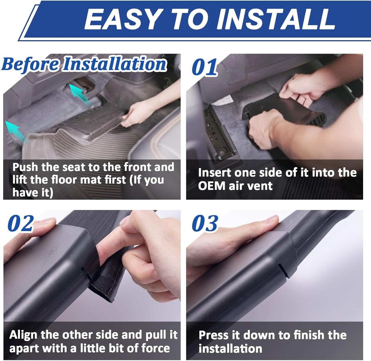 TOPINSTALL Plug-in Under Seat Vent Deflectors Compatible with 2021-2025 Ford Bronco 4 Doors, Cooler Summer Air Vent Extension for Rear Seat Passenger 2PCS (Fit for OEM & Regular Floor Mats)