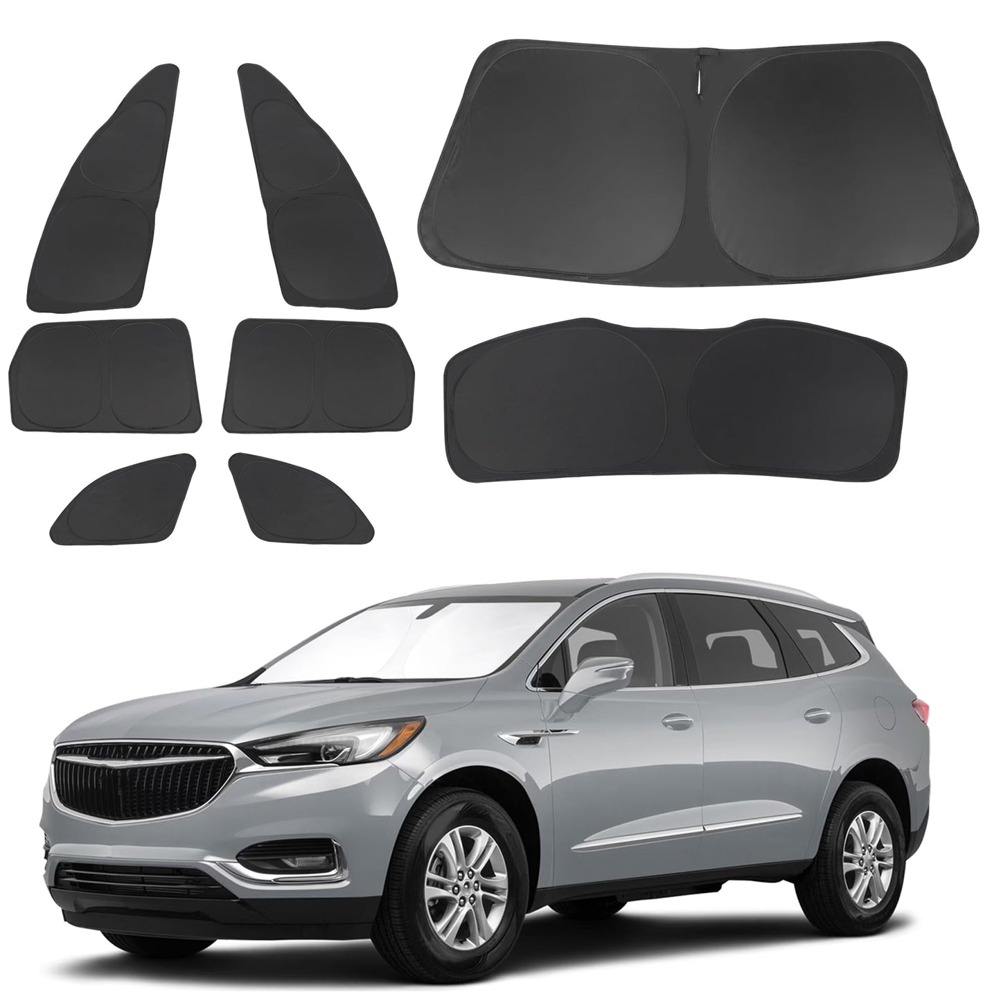 5PCS Windshield Sun Shade Custom Fit for 2021-2024 2025 Ford Bronco Accessories(Not for Bronco Sport) Foldable Sunshade Side Rear Window Shade Cover Full Set Privacy Protection