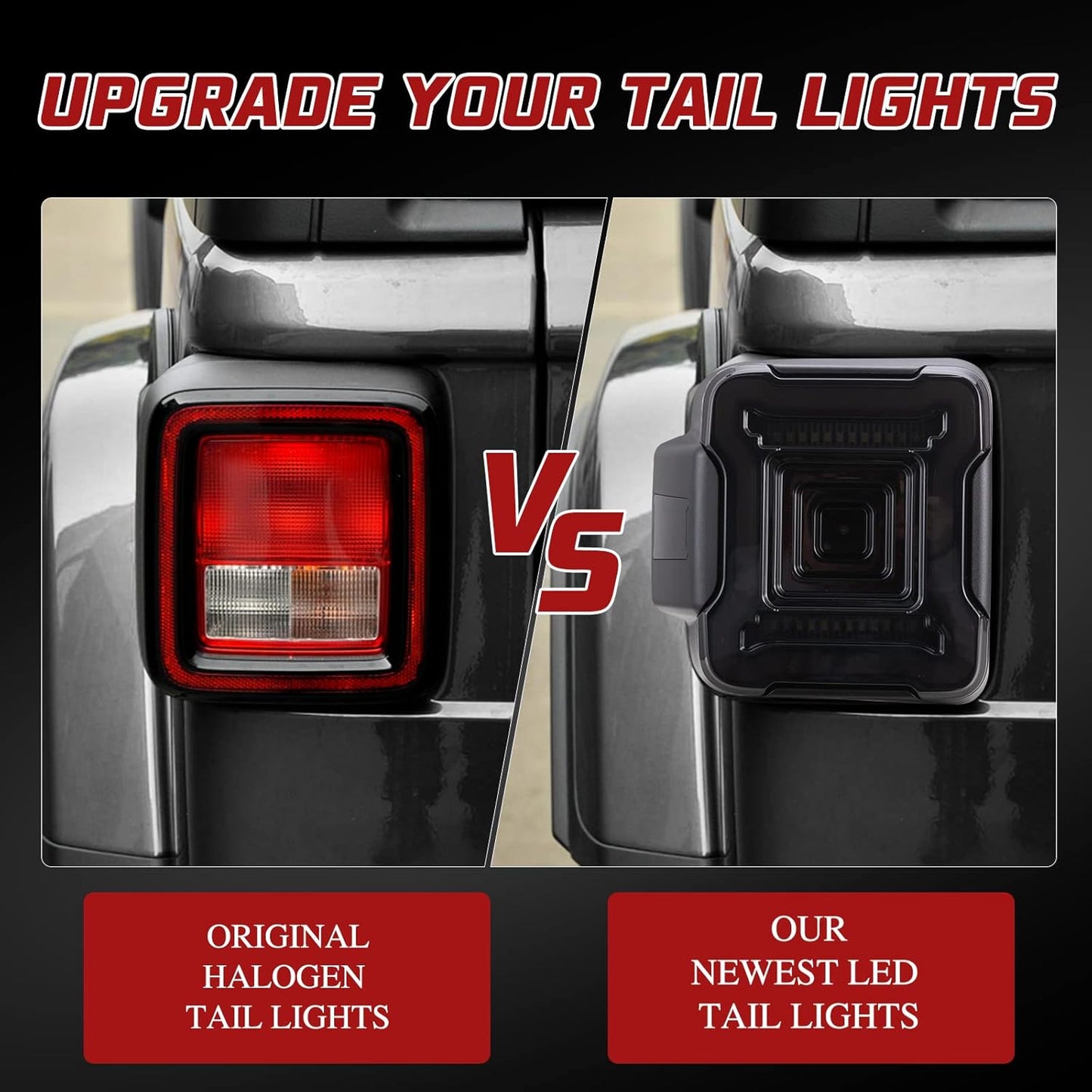 BUNKER INDUST Smoked LED Tail Lights Replacement Kit for 2018-2022 Jeep Wrangler JL Accessories, Rear Brake Light Tail Lamp Turn Signal Light Reverse Back Up Assembly,Pair