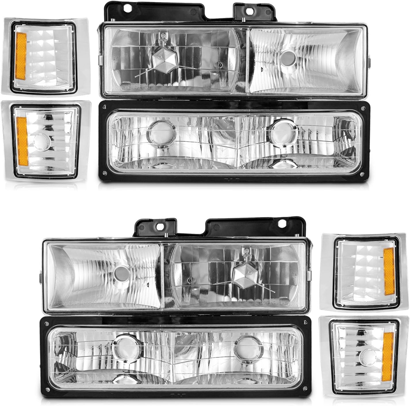 Headlights Assembly for 1994-1998 Chevy C10 C/K 1500 2500 3500 Tahoe/Suburban/Silverado, 92-94 Blazer Pickup w/Corner and Bumper Light - OMOTOR