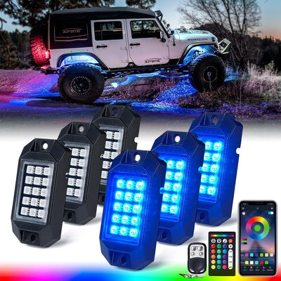 Bluetooth RGB LED Rock Lights Kit For Off-Road, Trucks, Cars, UTV, ATV, SUV, RZR, Motorcycles, Boats