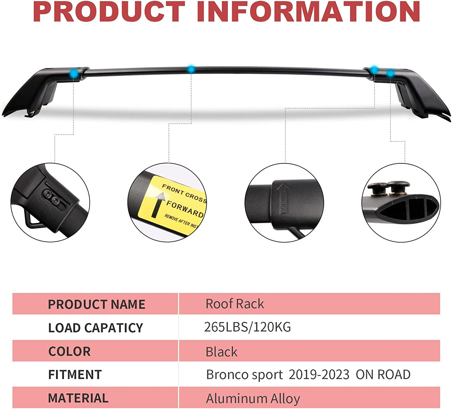 Heavy Duty 265lbs Roof Racks Cross Bars for Ford Bronco Sport Base 2021-2023 - OMOTOR