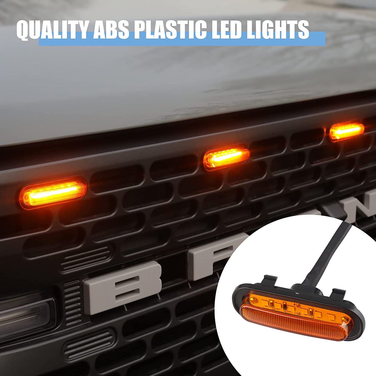 5 PCS Led Amber Grill Lights with Fuse Compatible with Ford Bronco 2021 2022 2023 Grille - OMOTOR