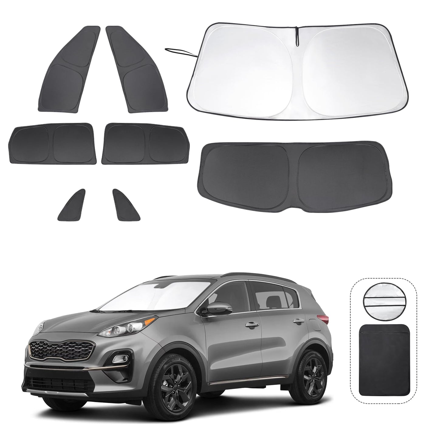 5PCS Windshield Sun Shade Custom Fit for 2021-2024 2025 Ford Bronco Accessories(Not for Bronco Sport) Foldable Sunshade Side Rear Window Shade Cover Full Set Privacy Protection