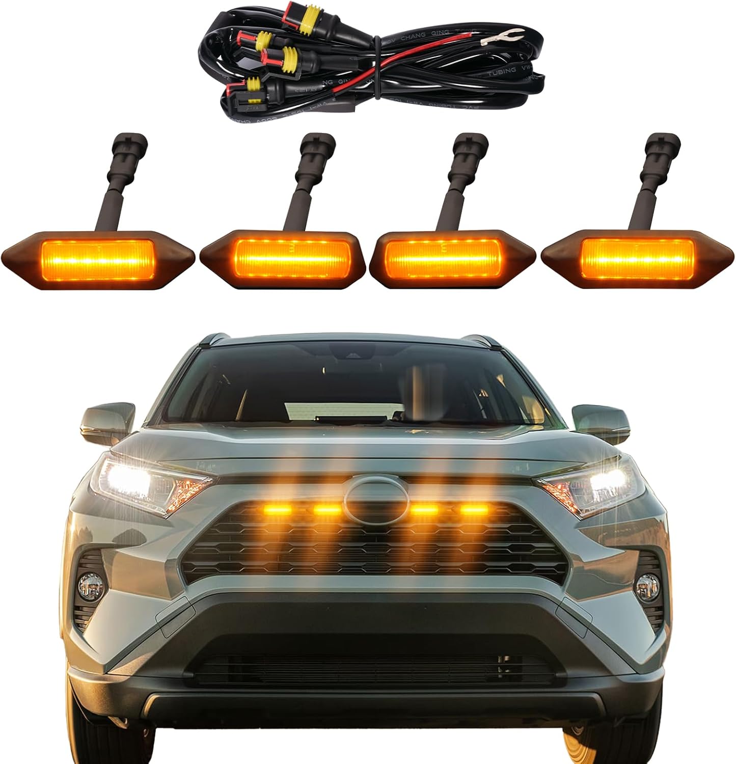 Front Grill Lights for 2019-2024 Toyota RAV4 Hybrid LE SE XLE XSE Limited LED Grille Lights for 5th Gen RAV4 Accessories (RAV4-Amber)