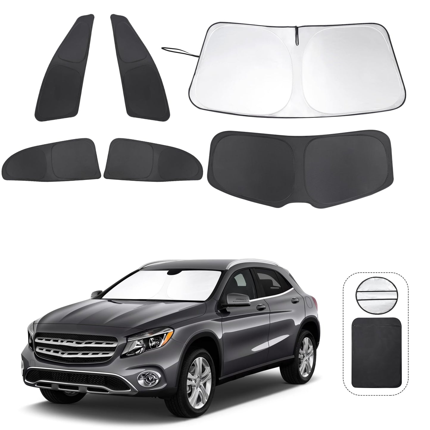 5PCS Windshield Sun Shade Custom Fit for 2021-2024 2025 Ford Bronco Accessories(Not for Bronco Sport) Foldable Sunshade Side Rear Window Shade Cover Full Set Privacy Protection