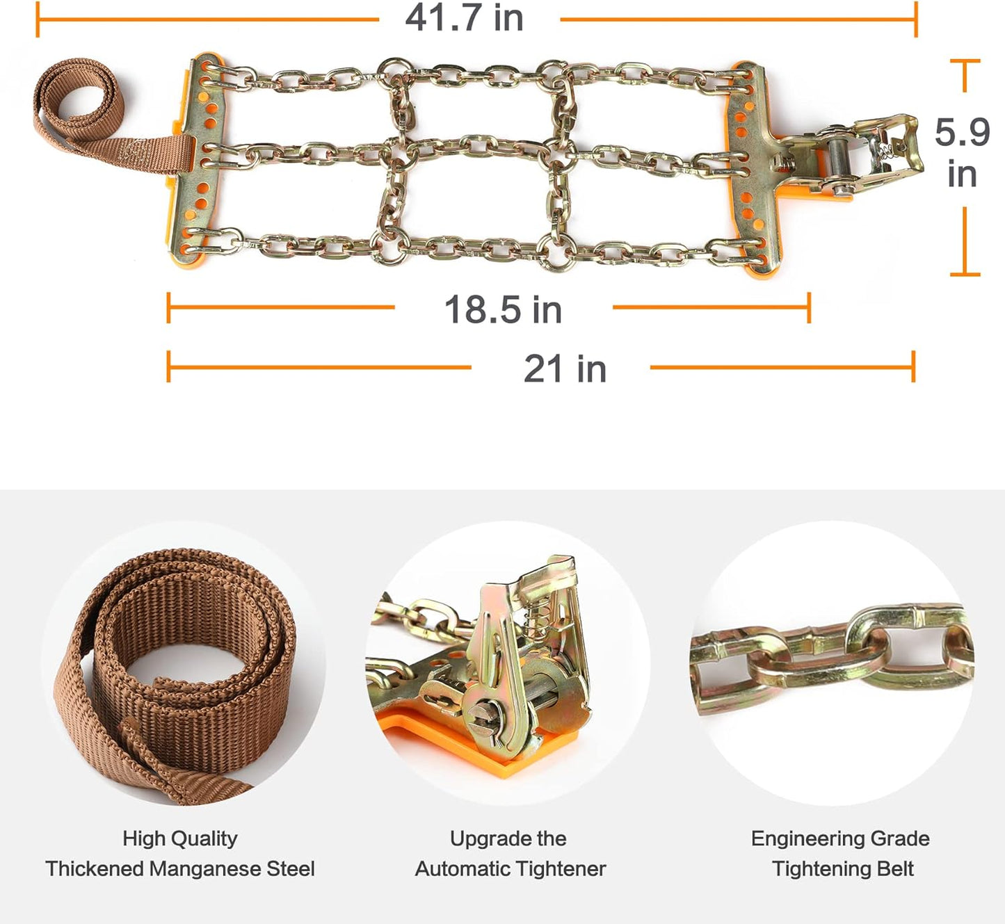 Thickened Snow Chains, 6 Pack Tire Chains for Truck SUV in Snow, Ice, Sand and Mud (Tire Width 195-225mm)