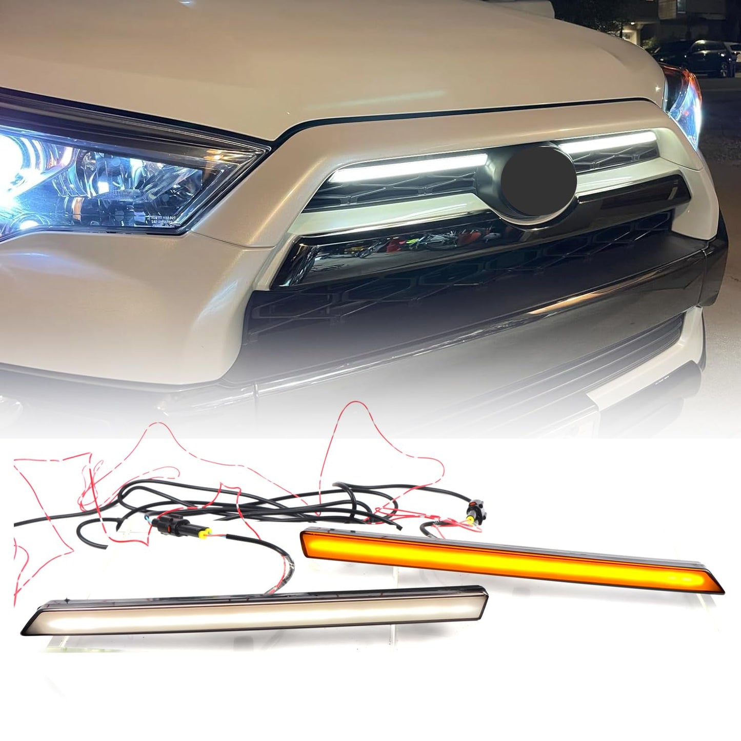 HIGH FLYING for Toyota 4Runner 2020-2024 Car Accessories Grille Raptor Light LED Lighting Strip Assembling Kit (Yellow Lighting)