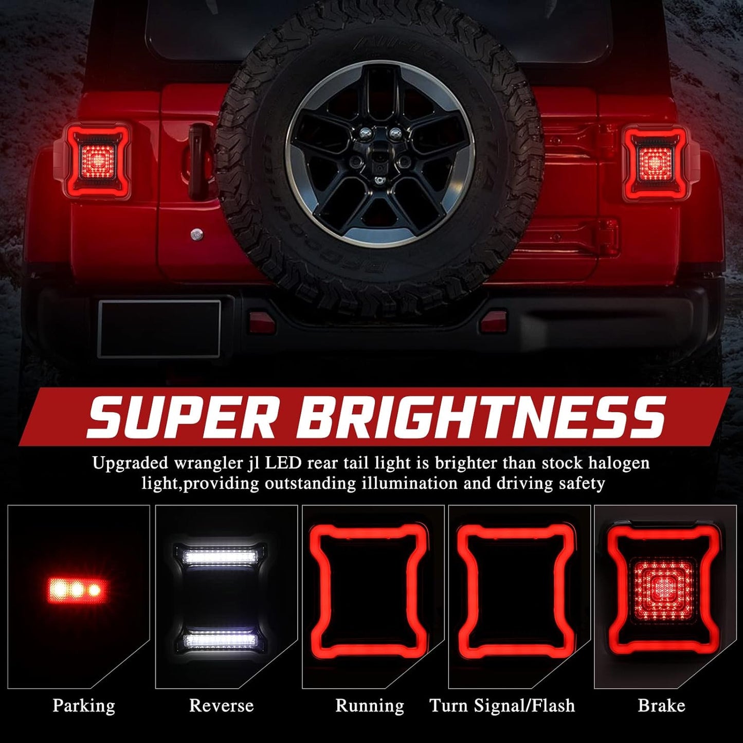 BUNKER INDUST Smoked LED Tail Lights Replacement Kit for 2018-2022 Jeep Wrangler JL Accessories, Rear Brake Light Tail Lamp Turn Signal Light Reverse Back Up Assembly,Pair
