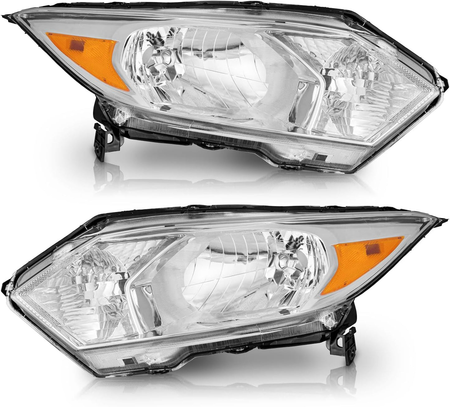 Headlights for 2016-2018 Honda HRV - Black/Chrome Housing, Amber Reflector, Left & Right Side Headlamp Assembly - OMOTOR