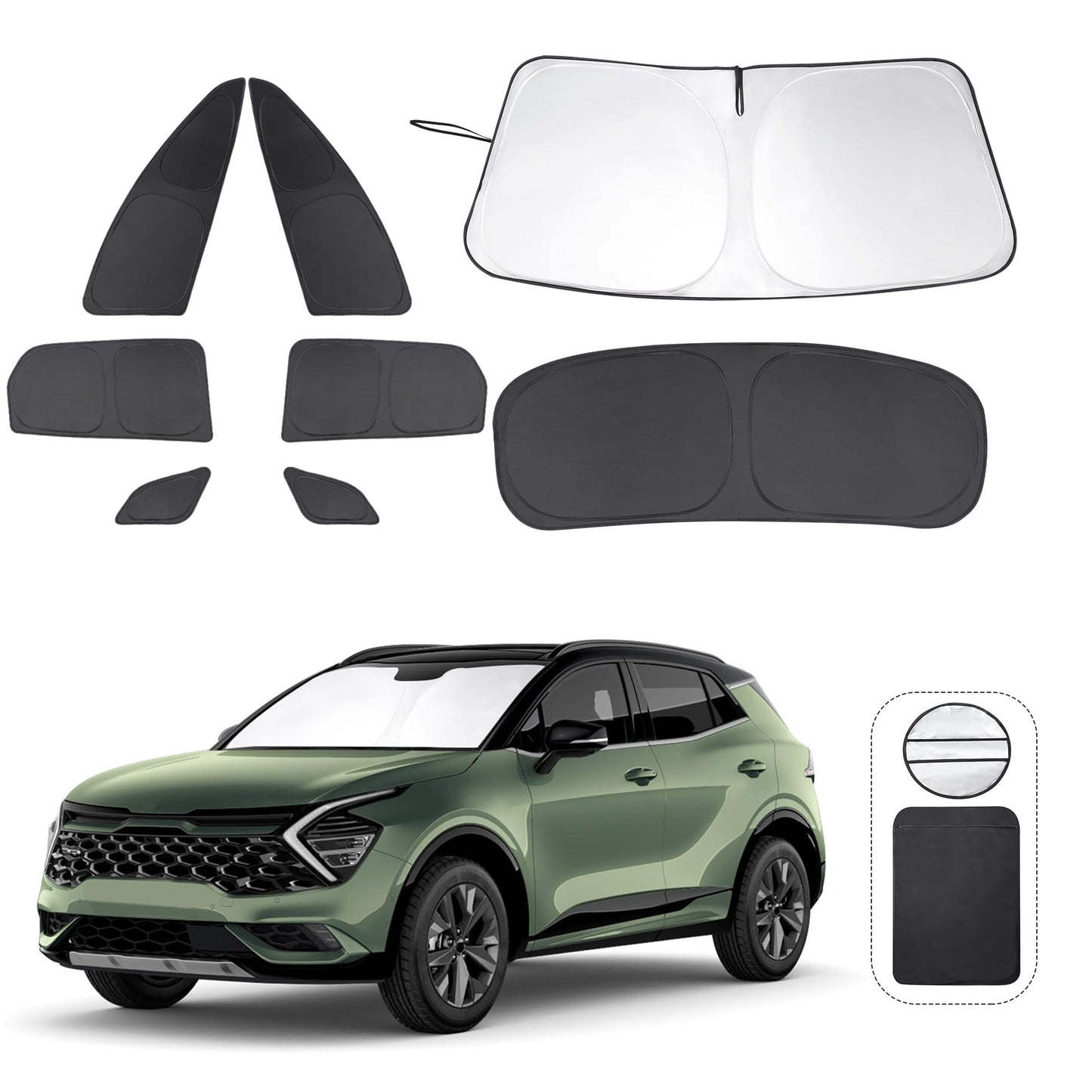 5PCS Windshield Sun Shade Custom Fit for 2021-2024 2025 Ford Bronco Accessories(Not for Bronco Sport) Foldable Sunshade Side Rear Window Shade Cover Full Set Privacy Protection