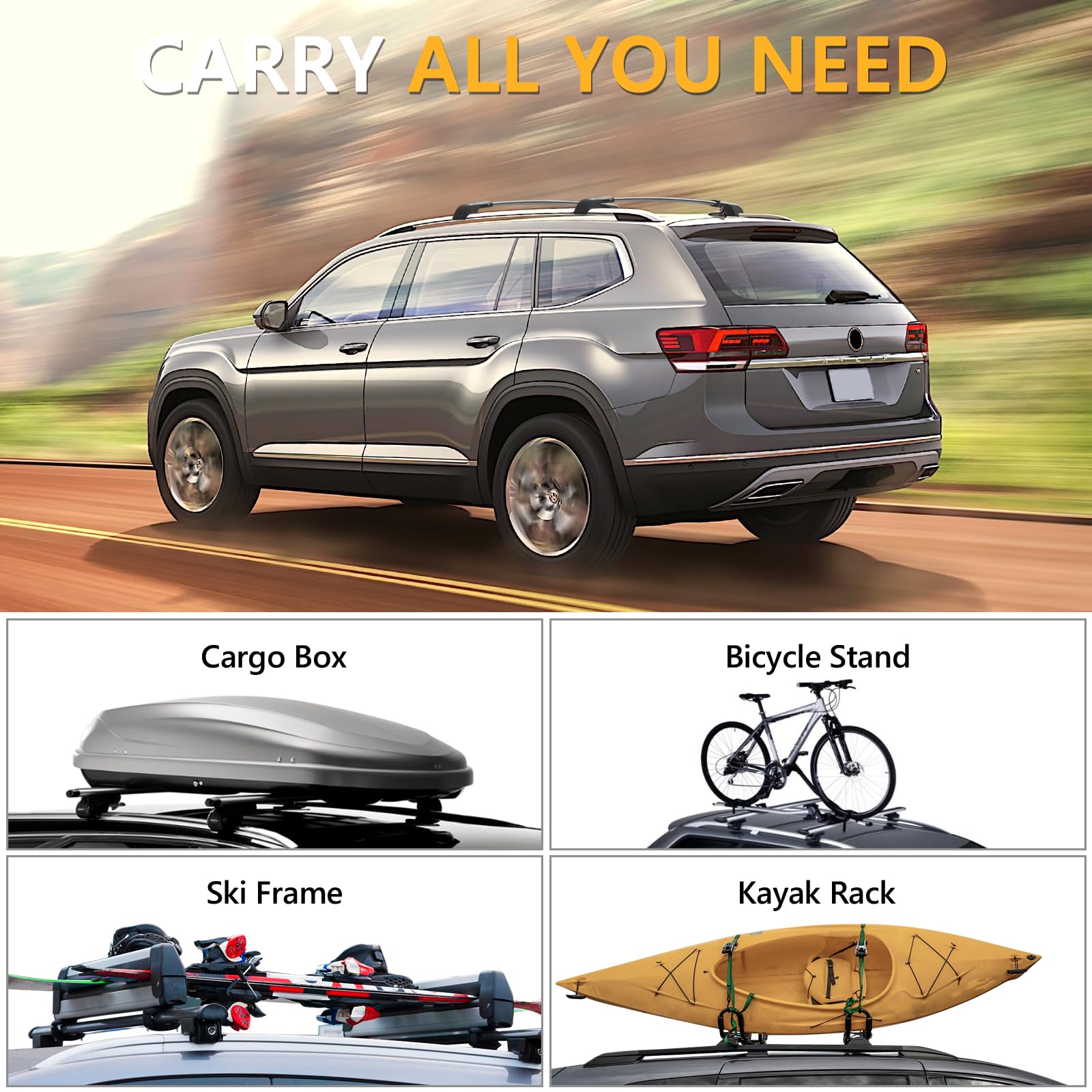 220lbs Roof Rack Cross Bars Compatible with Ford Explorer 2020-2024, Heavy Duty Aluminum Anti-Theft Lockable Metal Lock Roof Rails Crossbars Rooftop Cargo Bars Luggage Racks Carrier - OMOTOR