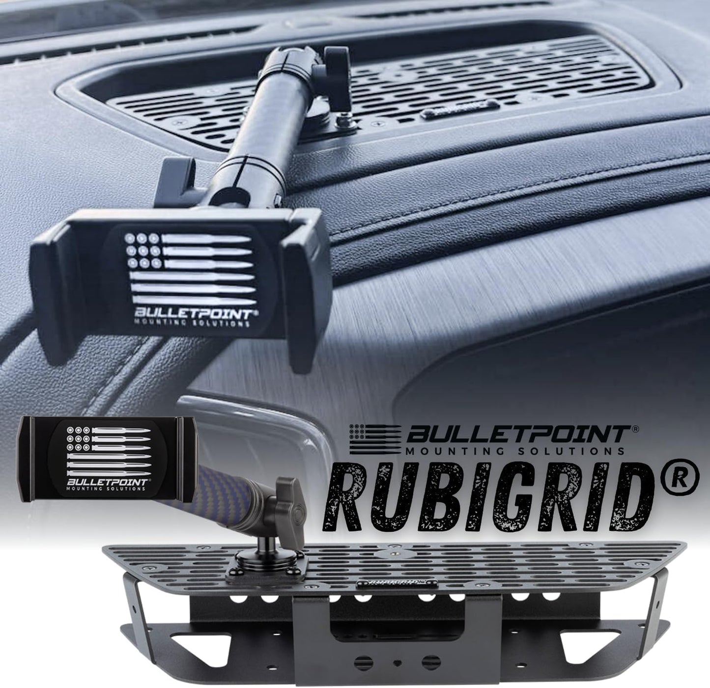 Bulletpoint RubiGrid Metal Dash Mount Phone Holder Compatible with 2019+ Chevrolet Silverado GMC Sierra Multi-Device Holder with 20mm Ball System