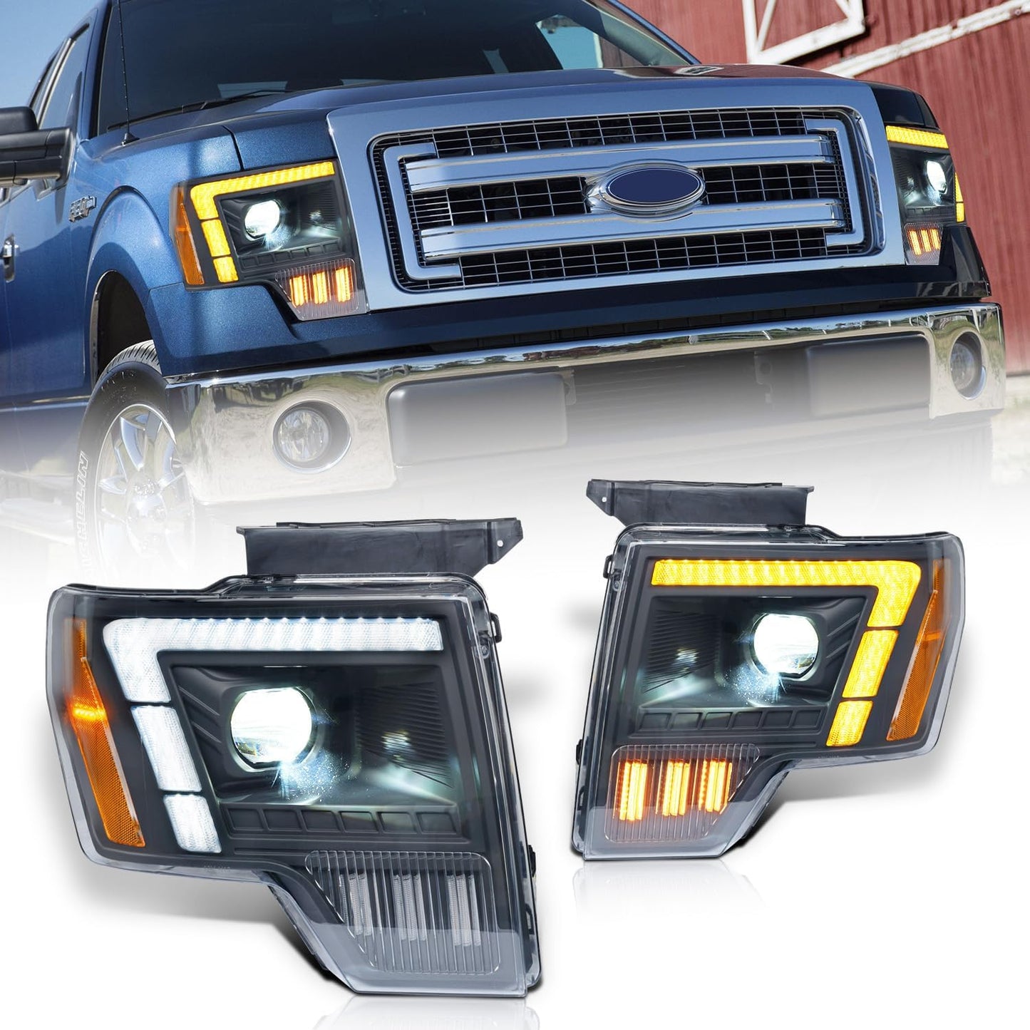 LED Headlights Compatible with 2009-2014 Ford F150 FX2/FX4/King Ranch/Lariat/Limited/Platinum/STX/SVT Raptor/XL/XLT/Lariat Limited
