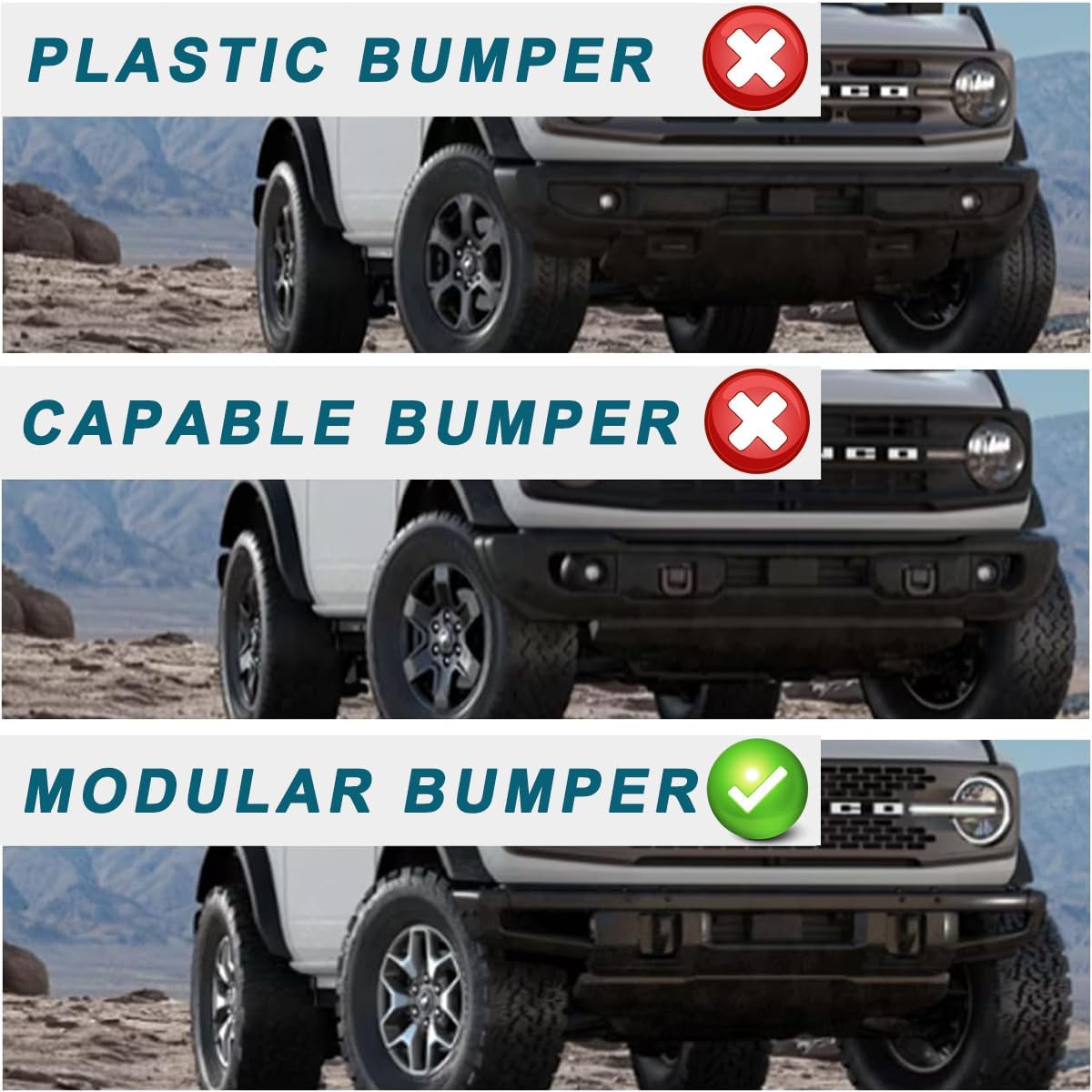 WolfX Bull Bar for Ford Bronco 2021 2022 2023 2024 2025 with Modular Front Bumper Only (Not Fit Sport) Bumper Guards Steel Bumper Grill, Black