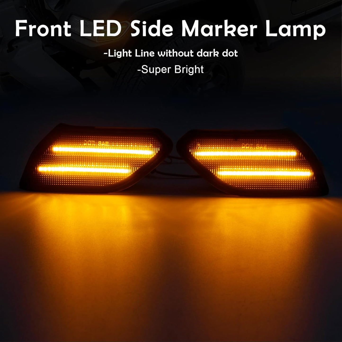 LED Front fender Side Marker Light Compatible with Wrangler JL 2018-2024 & Gladiator JT 2020-2023, Amber Flares Light Accessories, Front Wheel Eyebrow Light with Smoke Lens, Plug & Play
