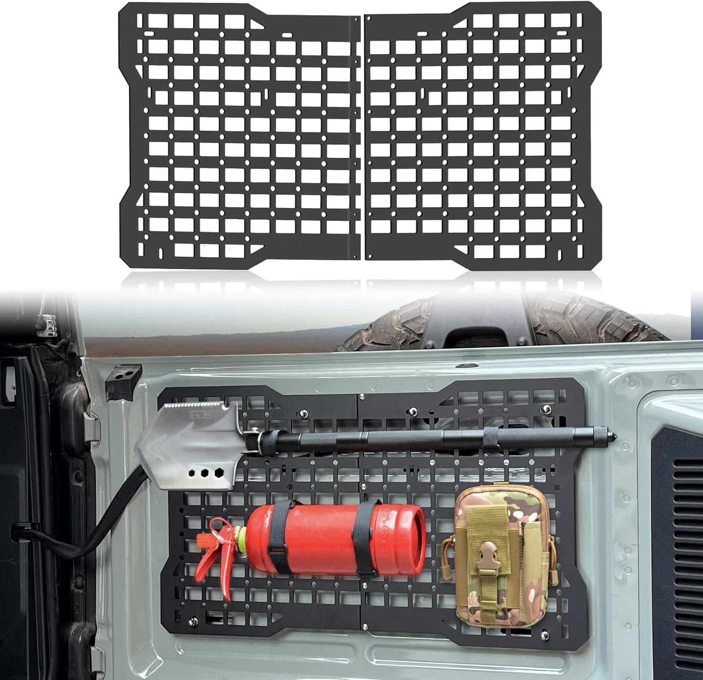 Steel Tailgate Storage Panel Tailgate Molle Panel with 3 Storage Bags for Ford Bronco 2021-2026 2/4 Doors