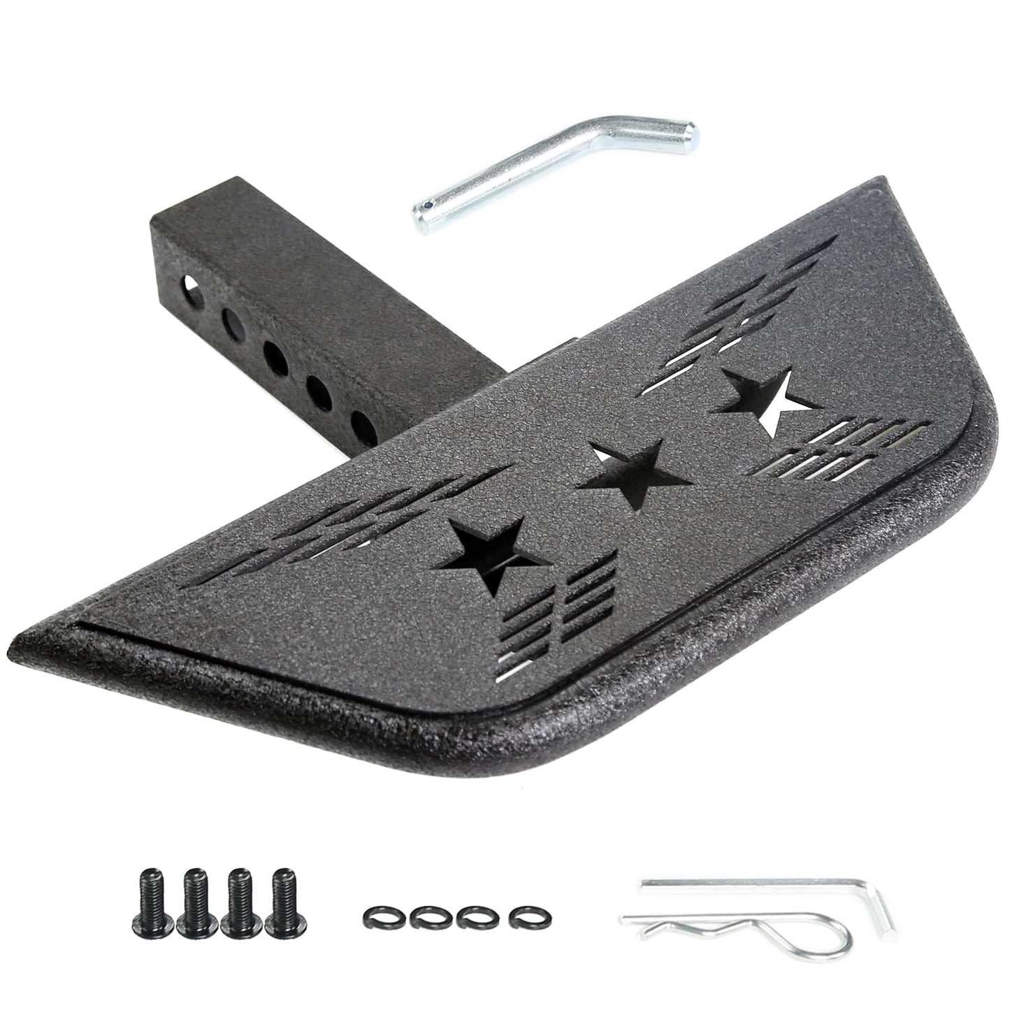 Universal Hitch Steps for Pickup Truck - Solid Trailer Hitch Step 2 Inch Receiver Hitch Accessories 17.3'' Rear Bumper Guard Protector for Car Vehicles SUV ATV Upgraded Textured Black with Pin Lock - OMOTOR