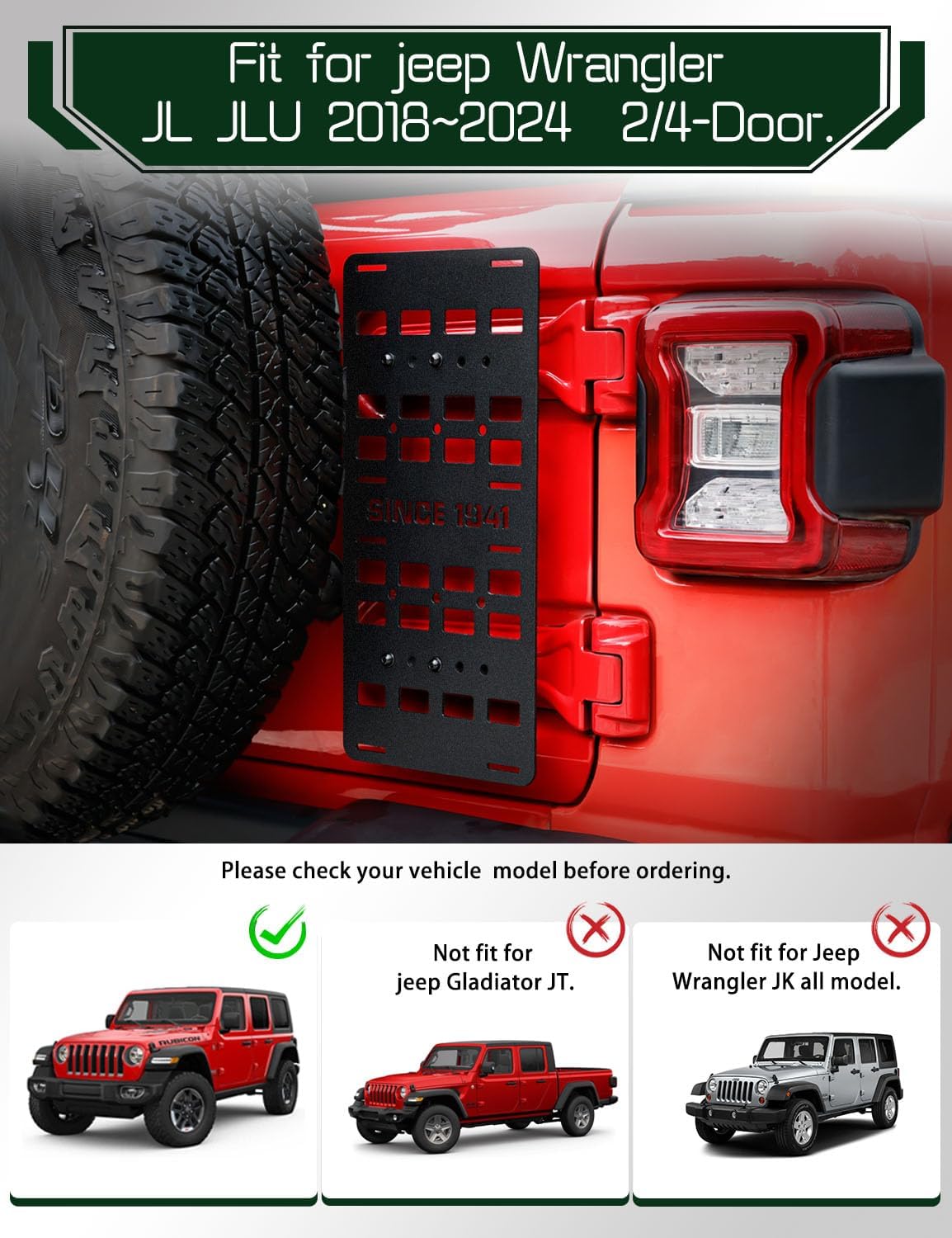 JROAD Rear Door Tailgate Molle Panel Fit for Jeep Wrangler JL JLU 2018-2024 Unlimited Sahara Rubicon Freedom Sport 2/4 Door Tailgate Exterior Storage Shelf Molle Panel (Exclude 2020-2022 Gladiator JT)