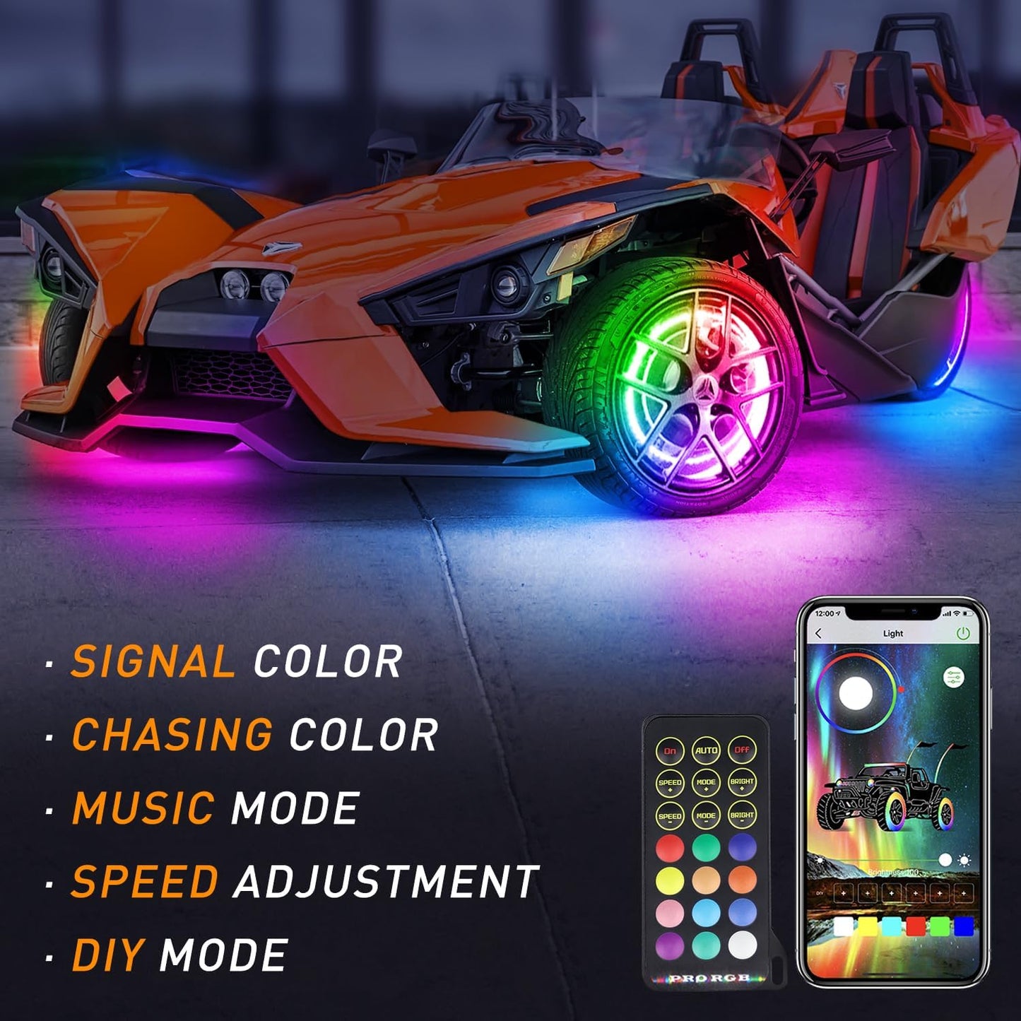 RGB Chasings Wheel Ring Lights for all Polaris Slingshot Models 2015-2022 2023 2024+ - OMOTOR