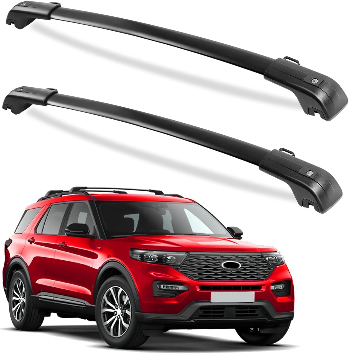 260lbs Roof Rack Cross Bars Compatible with Ford Explorer 2020 2021 2022 2023 2024, Heavy Duty Anti-Theft Lockable Aluminum Roof Rails Crossbars Rooftop Cargo Basket Carrier Luggage - OMOTOR