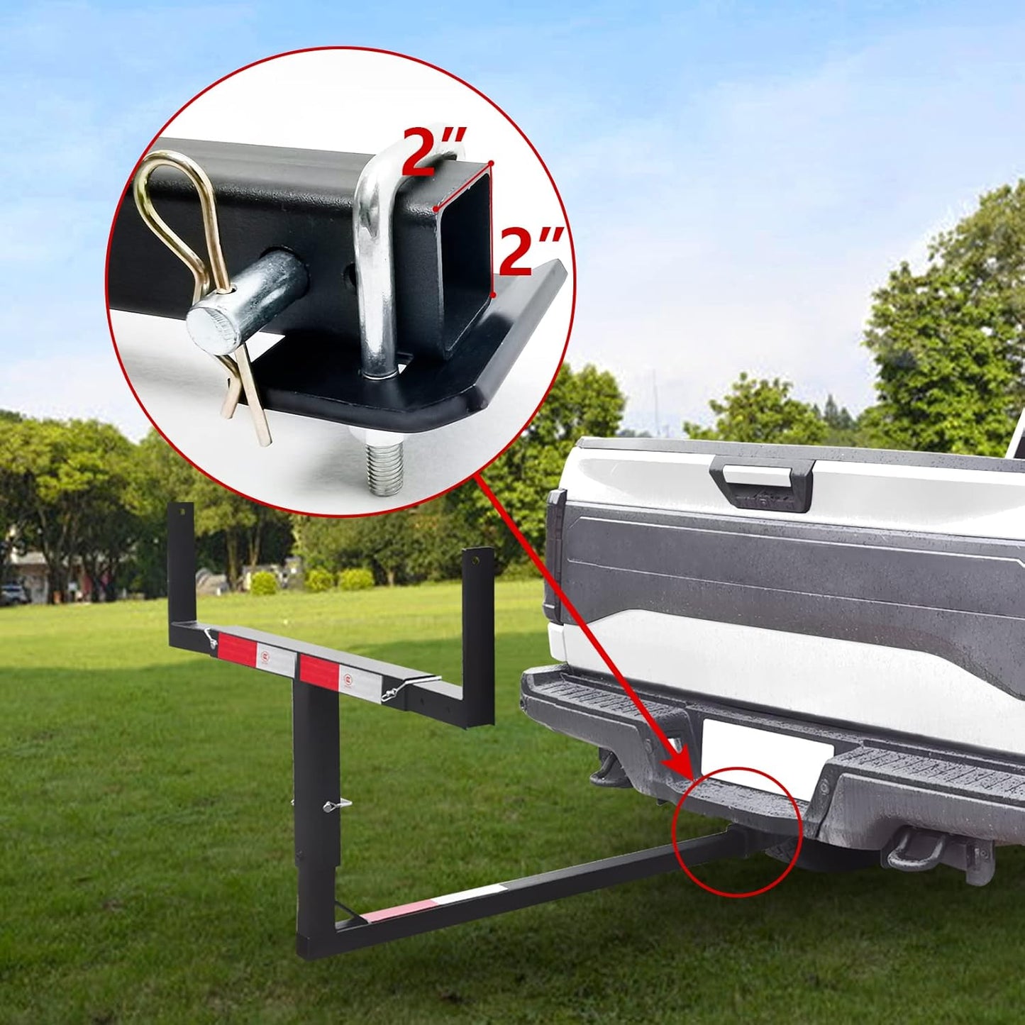 Truck Bed Extender, 2 in 1 Design Foldable Kayak Hitch Extender, 850lbs Load Capacity Pick Up Truck Bed Hitch Mount Extension Rack for Canoe Boat Kayak Lumber/Black - OMOTOR