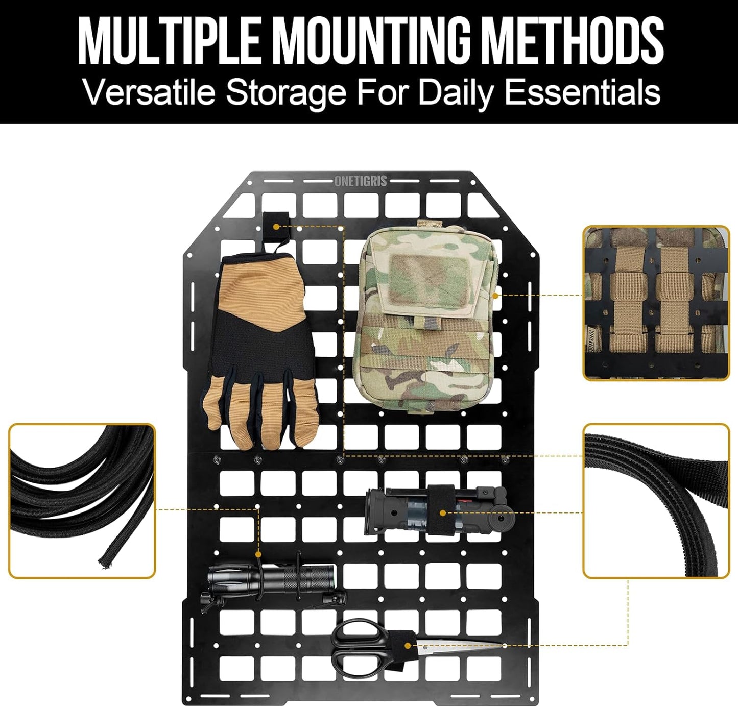 OneTigris Molle Seat Back Organizer, Tactical Rigid MOLLE Car Panel, Fiberglass Universal Car Seat Cover Back Seat Organizer for Vehicles Trucks Cars Mount Rack for Modular Storage & Display