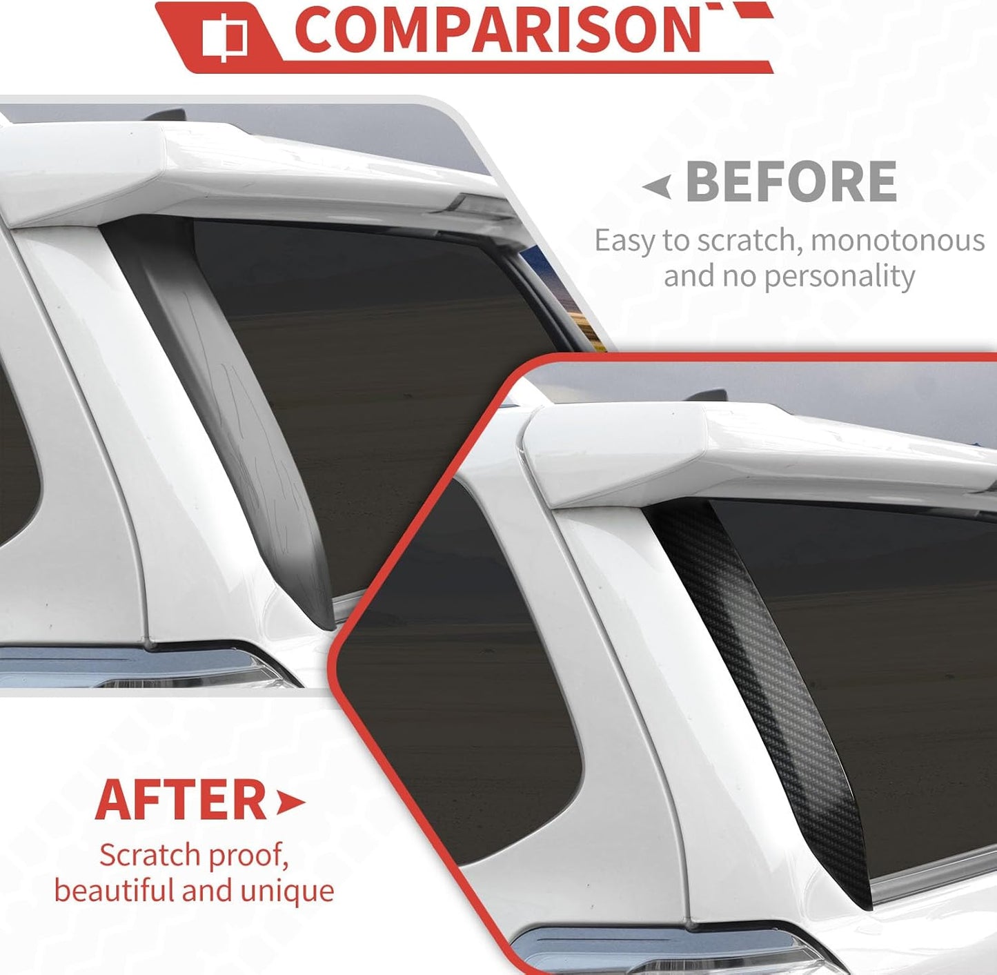 Tailgate Door Window Moldings Trim Rear Window Spoiler Side Wing Protector Covers Exterior Accessories Fit for Toyota 4 Runner 2010-2023 (Carbon Fiber Grain)