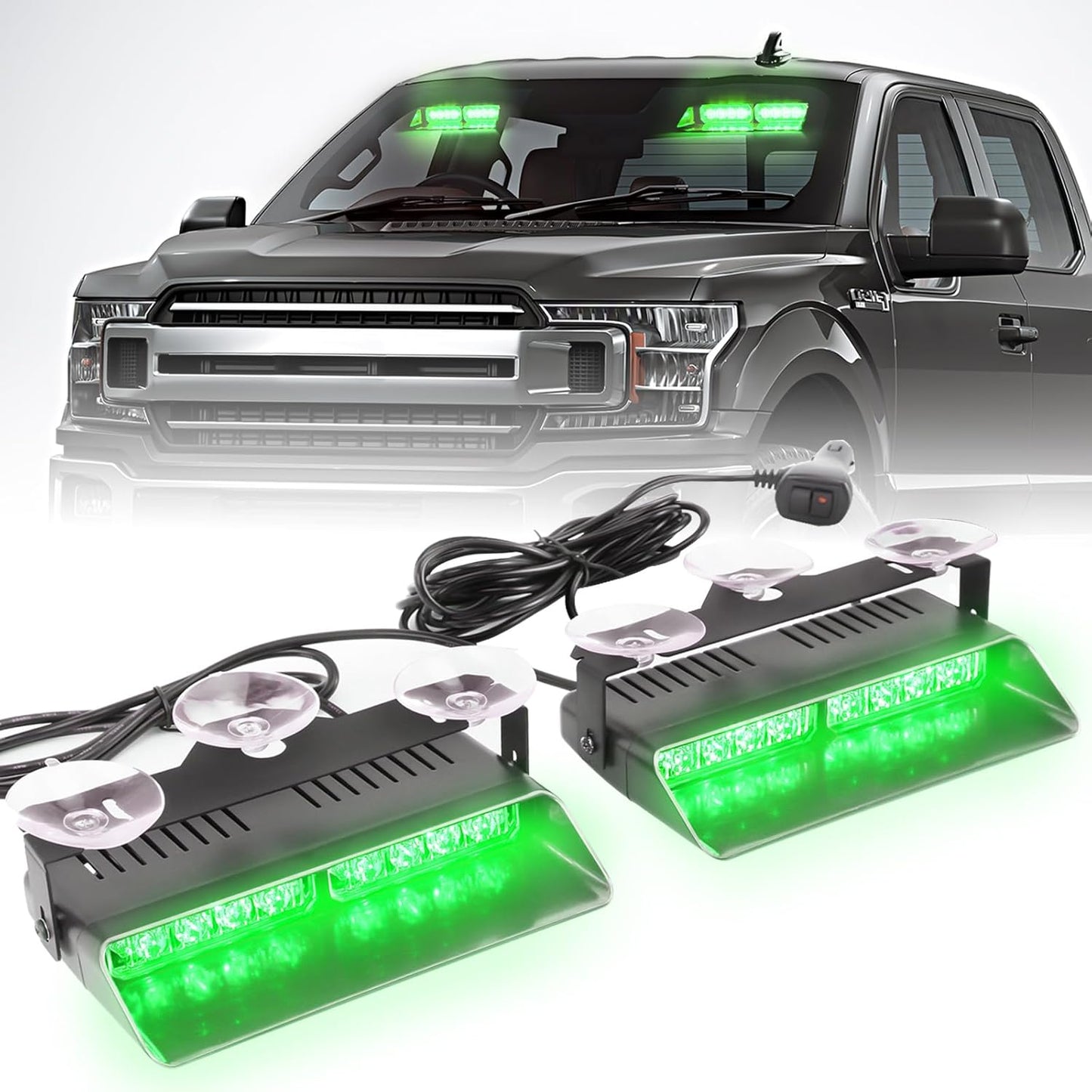 2x7.5" 16 LED Emergency Strobe Light Bar, 26 Flash Modes, Front/Rear Windshield Safety Warning Light for Police Firefighter Construction Vehicles Trucks - OMOTOR