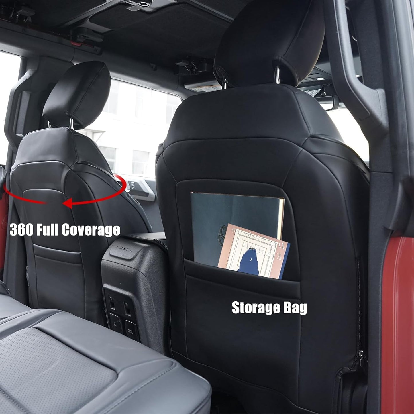 Seat Covers Protector with Backrest and Armrest for Ford Bronco Accessories 2021 2022 2023 2024 4-Door Full Set PU Leather Interior Covers (Black) - OMOTOR