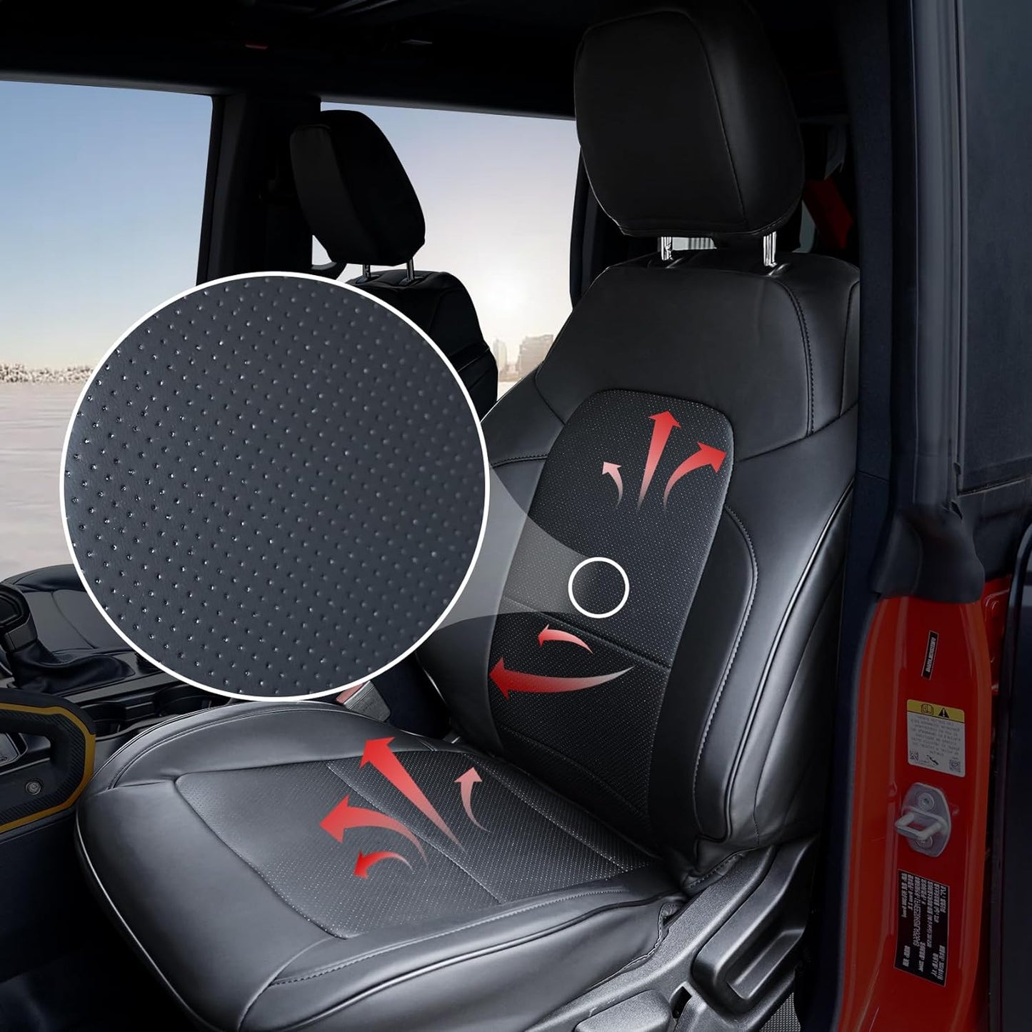 Seat Covers Protector with Backrest and Armrest for Ford Bronco Accessories 2021 2022 2023 2024 4-Door Full Set PU Leather Interior Covers (Black) - OMOTOR