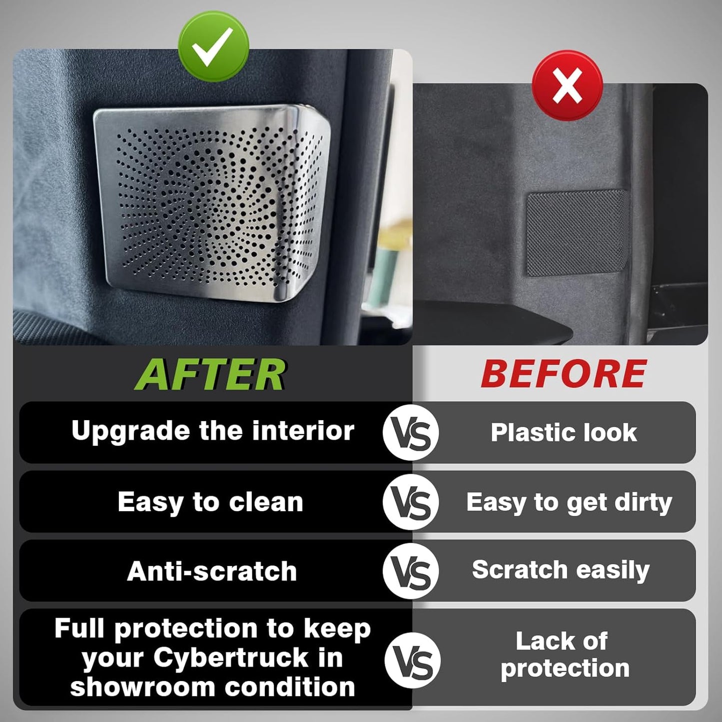 BestEvMod Speaker Cover Trim Kits Compatible with 2024 2025 Tesla Cybertruck Interior Accessories 10PCS Subwoofer Cover Protector Audio Speaker Loudspeaker Upgrade Horn Grille Stainless (Silver)