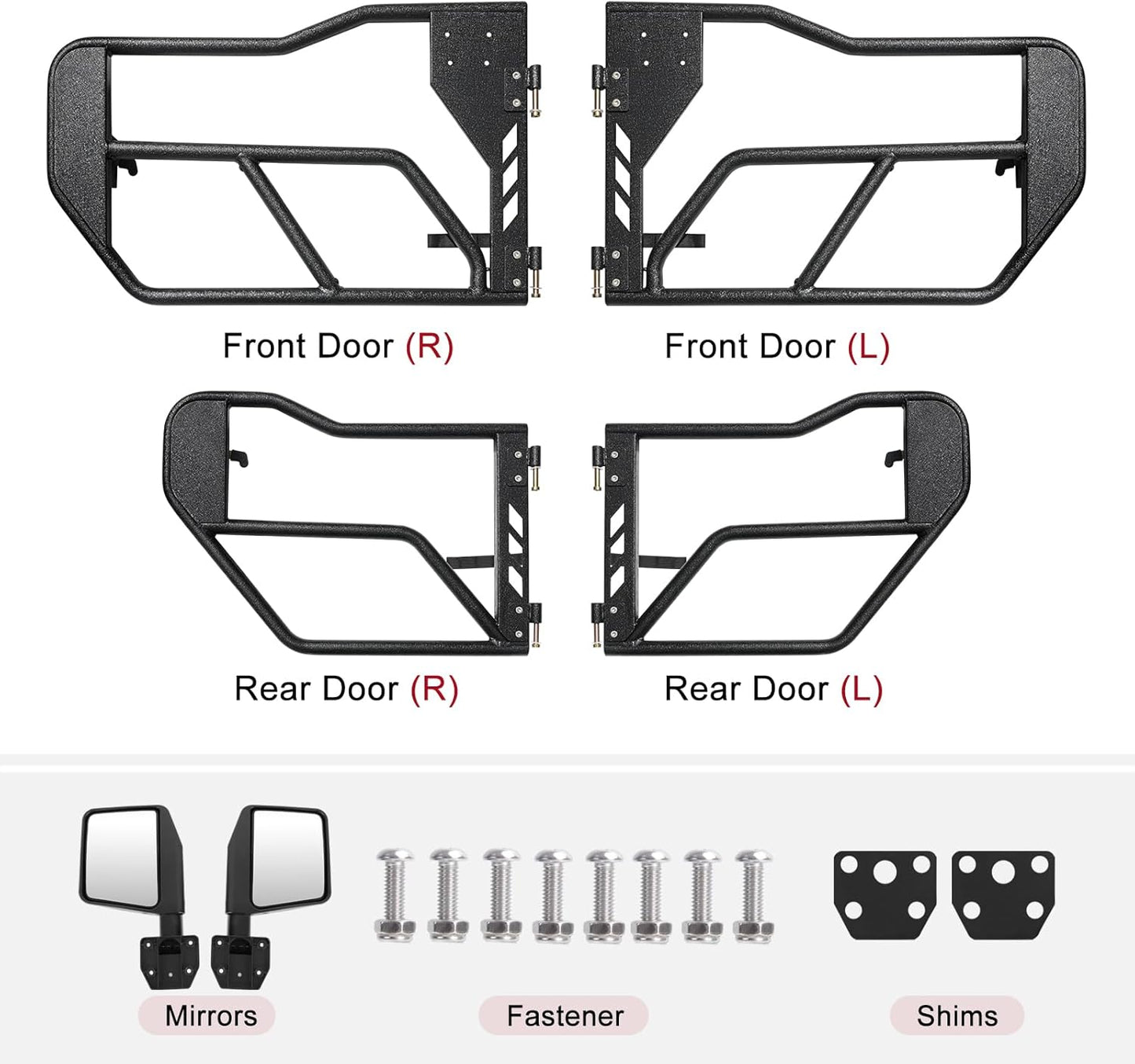 Compatible with Jeep Tube Doors with Rear Side View Mirror,JL JT Half Doors Compatible with Jeep Wrangler 2018-2024 JL&2020-2024 Gladiator JT 4 Door, Safari Tubular Doors Adventure Style