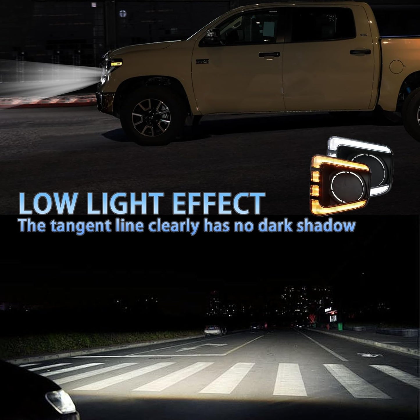 Switchback White/Amber LED Front Bumper Fog Light DRL Amber Sequential Turn Signal Feature Compatible with Toyota Tundra 2014-2021 Replacement Front Bumper Trim