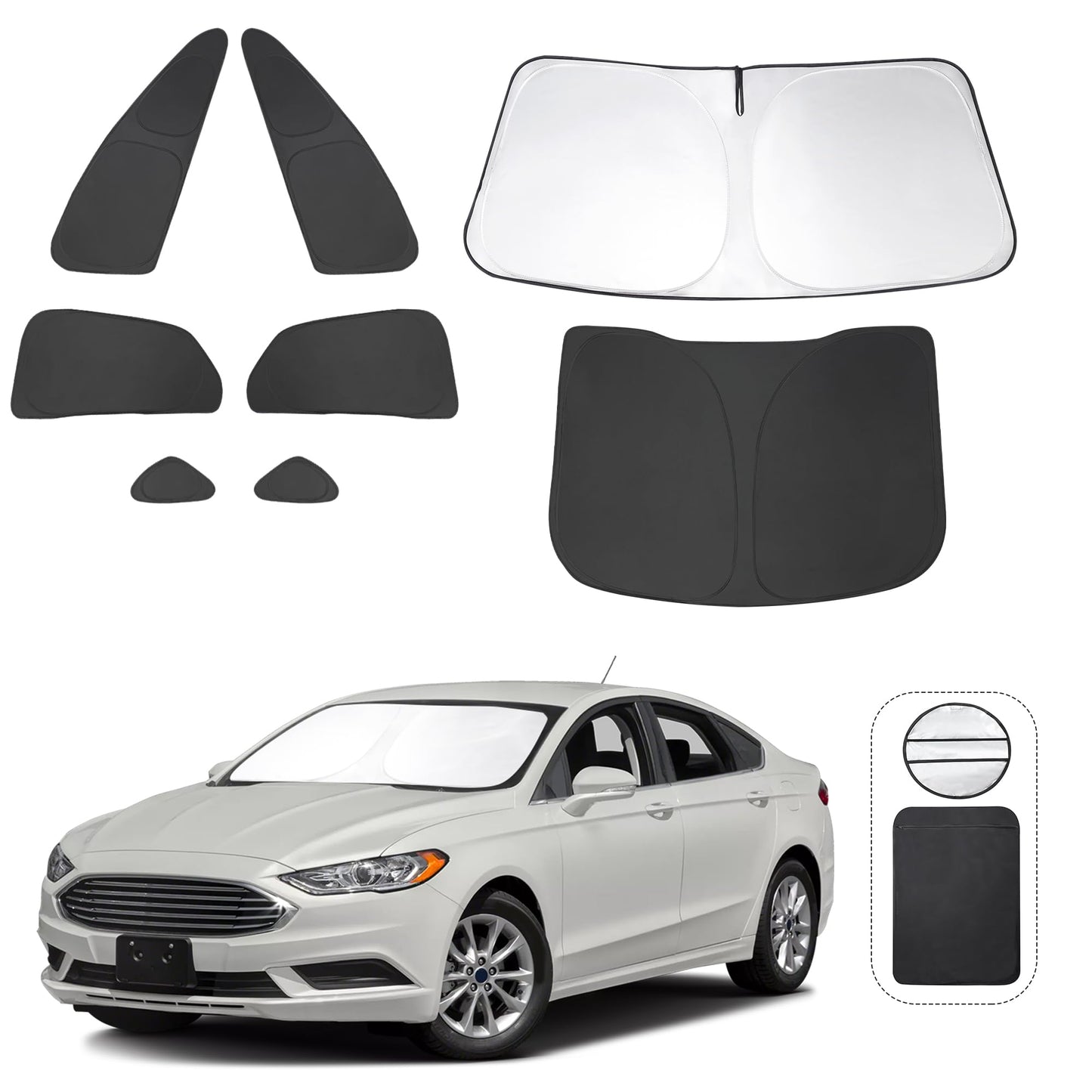 5PCS Windshield Sun Shade Custom Fit for 2021-2024 2025 Ford Bronco Accessories(Not for Bronco Sport) Foldable Sunshade Side Rear Window Shade Cover Full Set Privacy Protection