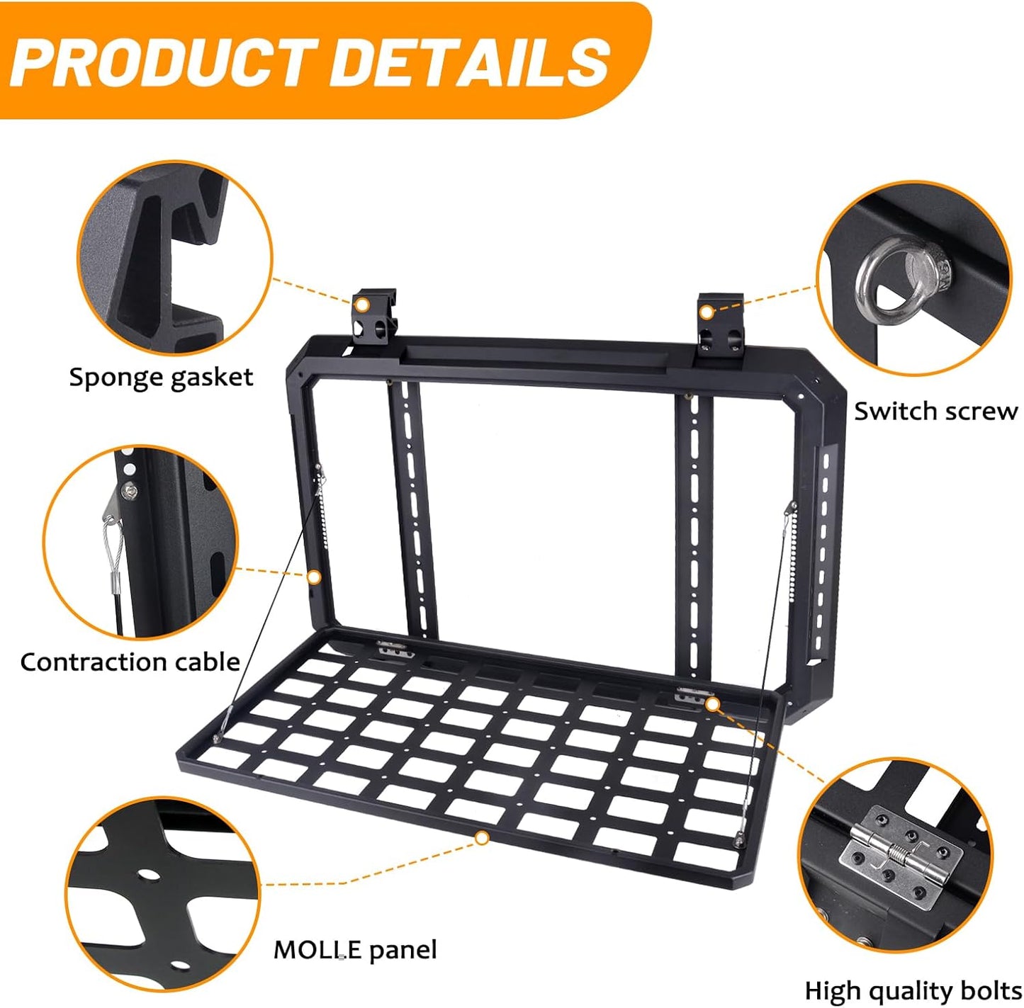 Rear Window Storage Table Molle Panel Flank Kit Rear Foldable Window Shelf for Jeep Wrangler 2018-2025 JL 4 Doors