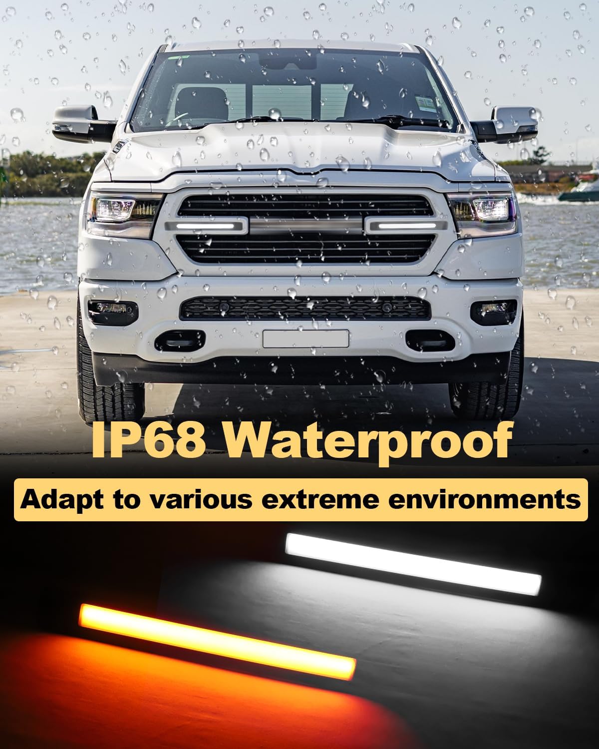 LED Grille Light Bars for 2019-2024 Dodge Ram 1500 Laramie OEM Grill Lights with Sequential DRL and Turn Signals (Style Without Stars)