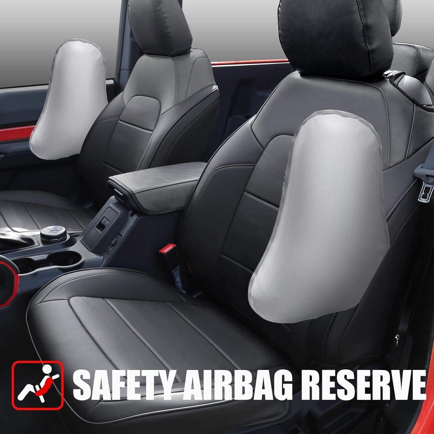 Seat Covers Protector with Backrest and Armrest for Ford Bronco Accessories 2021 2022 2023 2024 4-Door Full Set PU Leather Interior Covers (Black) - OMOTOR